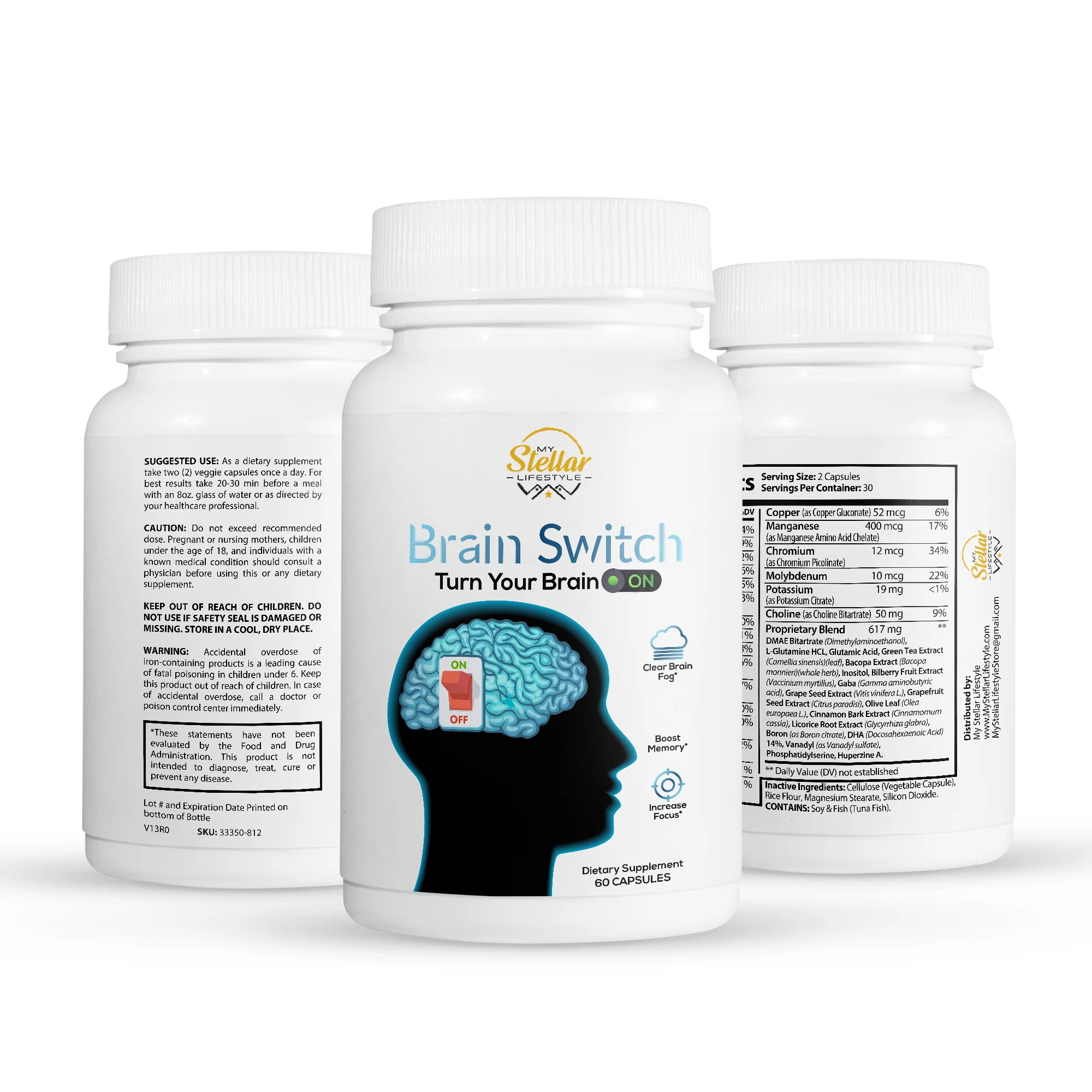 12 Pack Brain Switch, boost memory & increase focus-60 Capsules x12