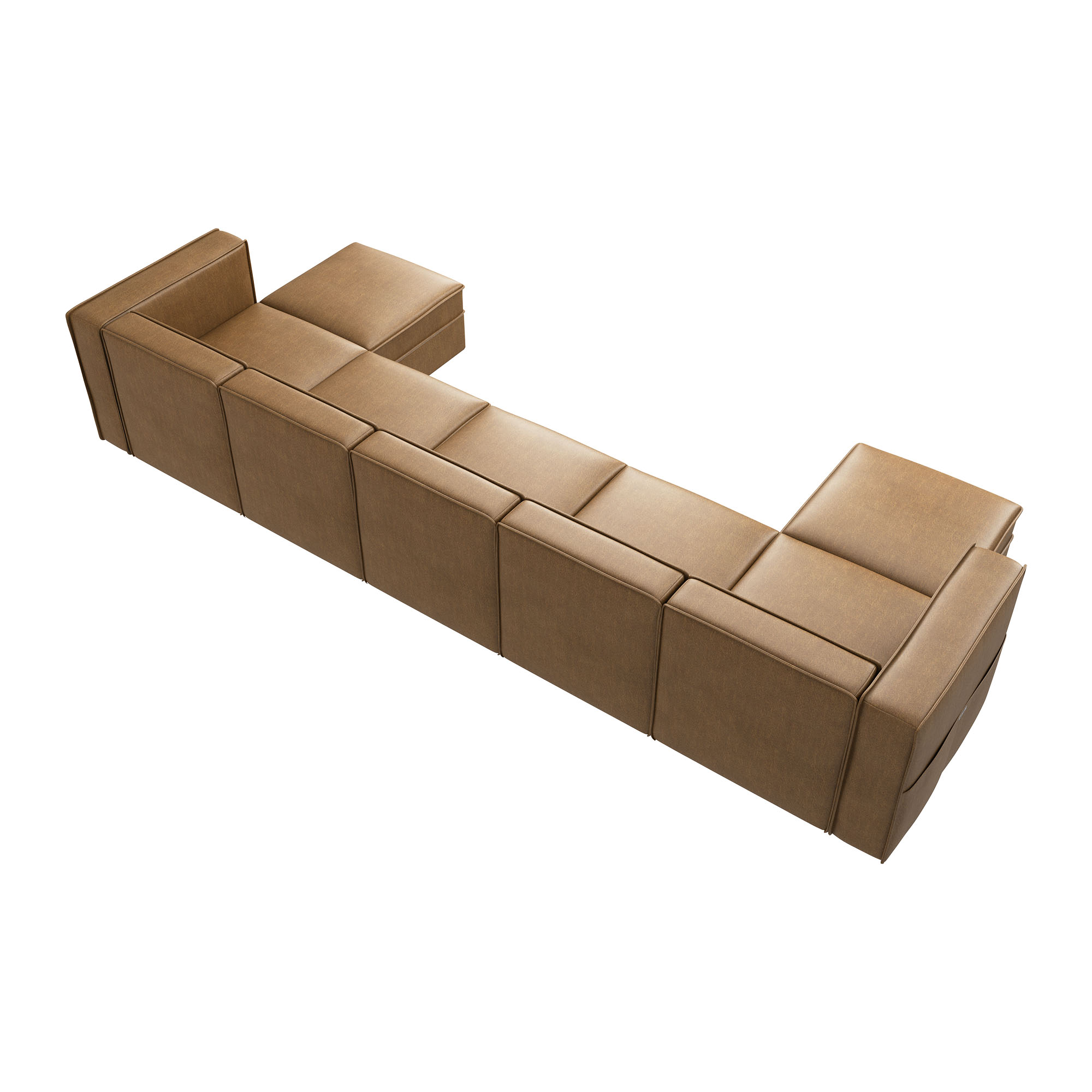 Nolany Convertible Modular Sectional Sofa U Shaped Couch 5-Seat Sofa with Storage Seat, Caramel Microfiber