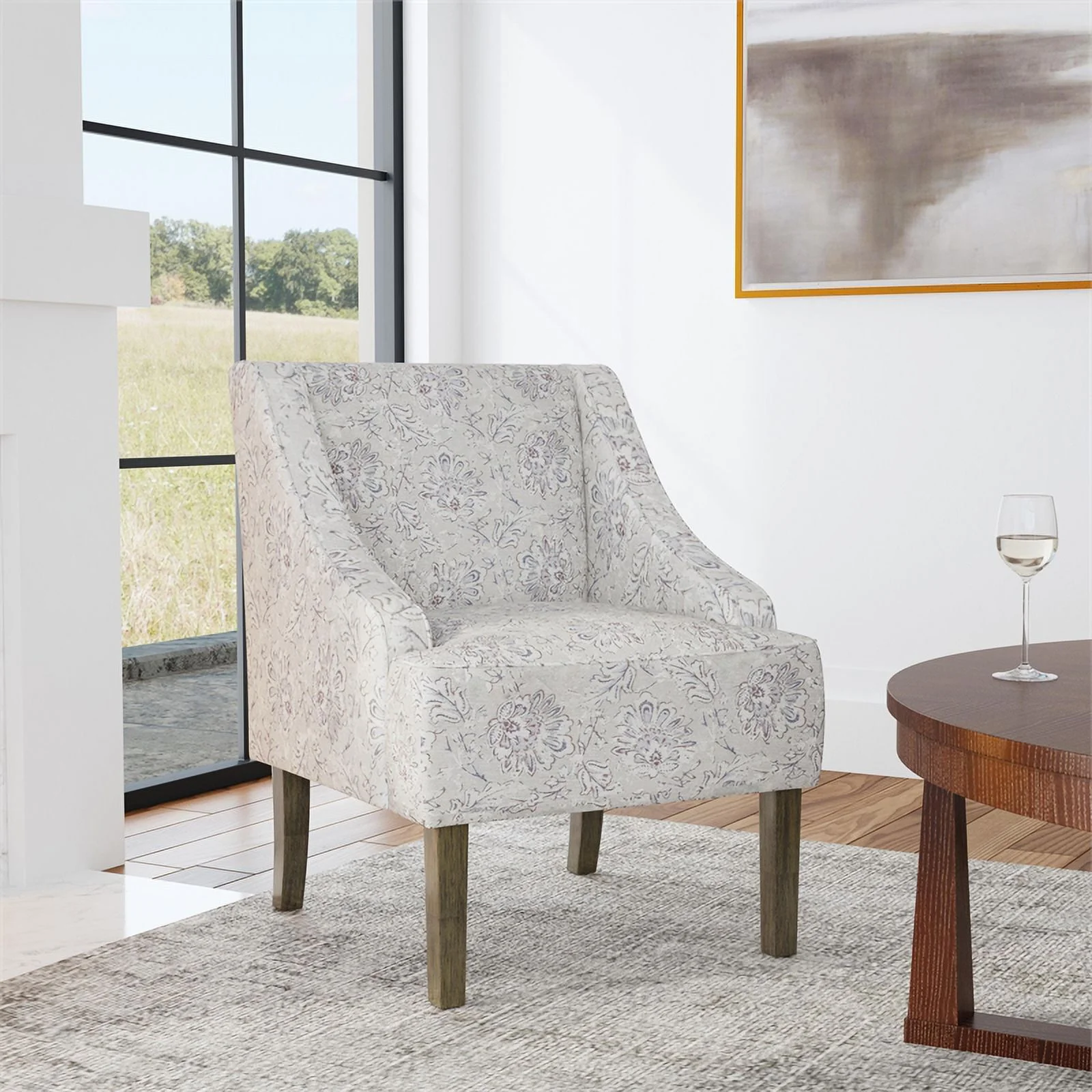 HomePop Classic Swoop Arm Accent Chair, Linen Artistic Floral Print