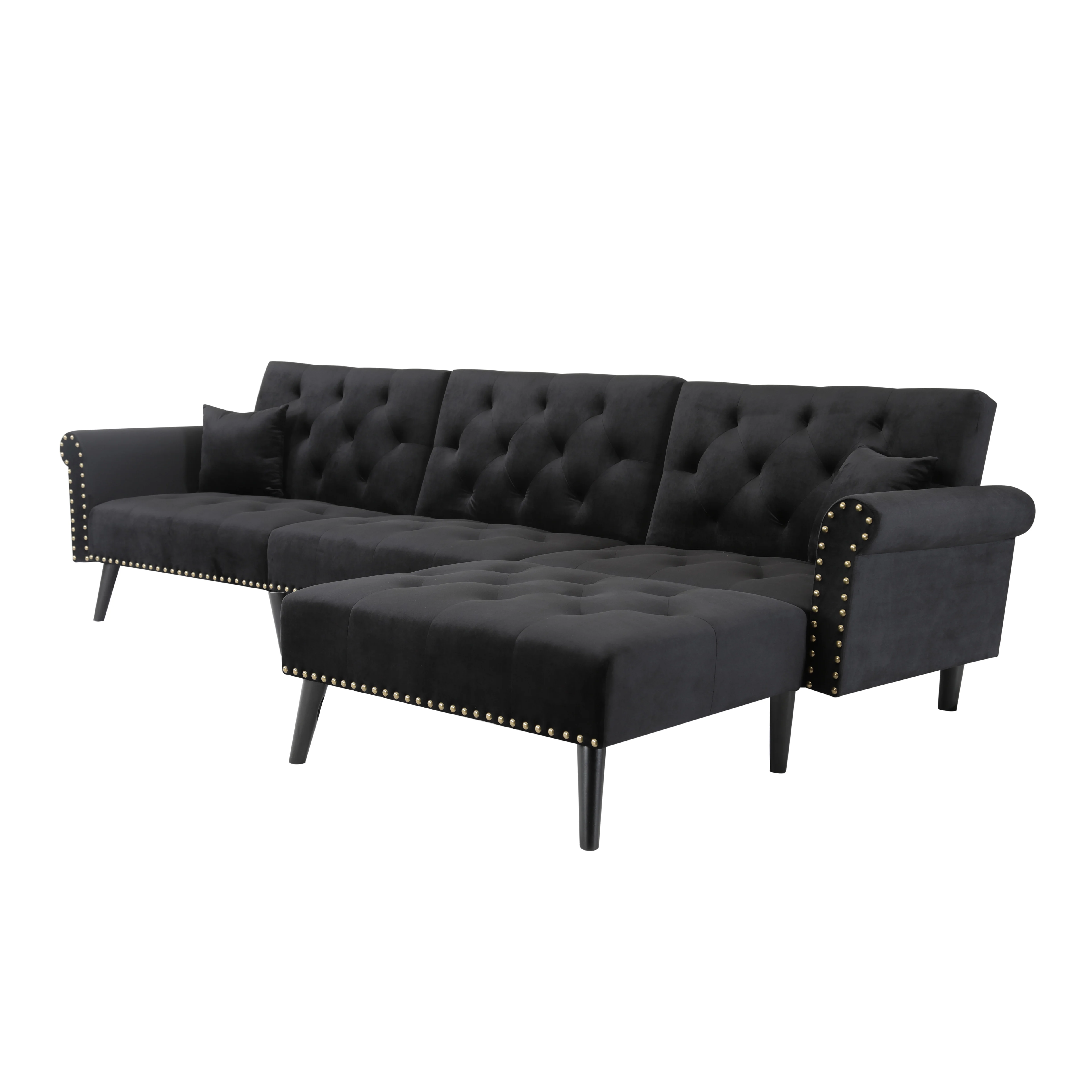 BSHTI Sectional Sofa Couch,Velvet Convertible Sleeper Futon bed with Reversible Chaise for Living Room