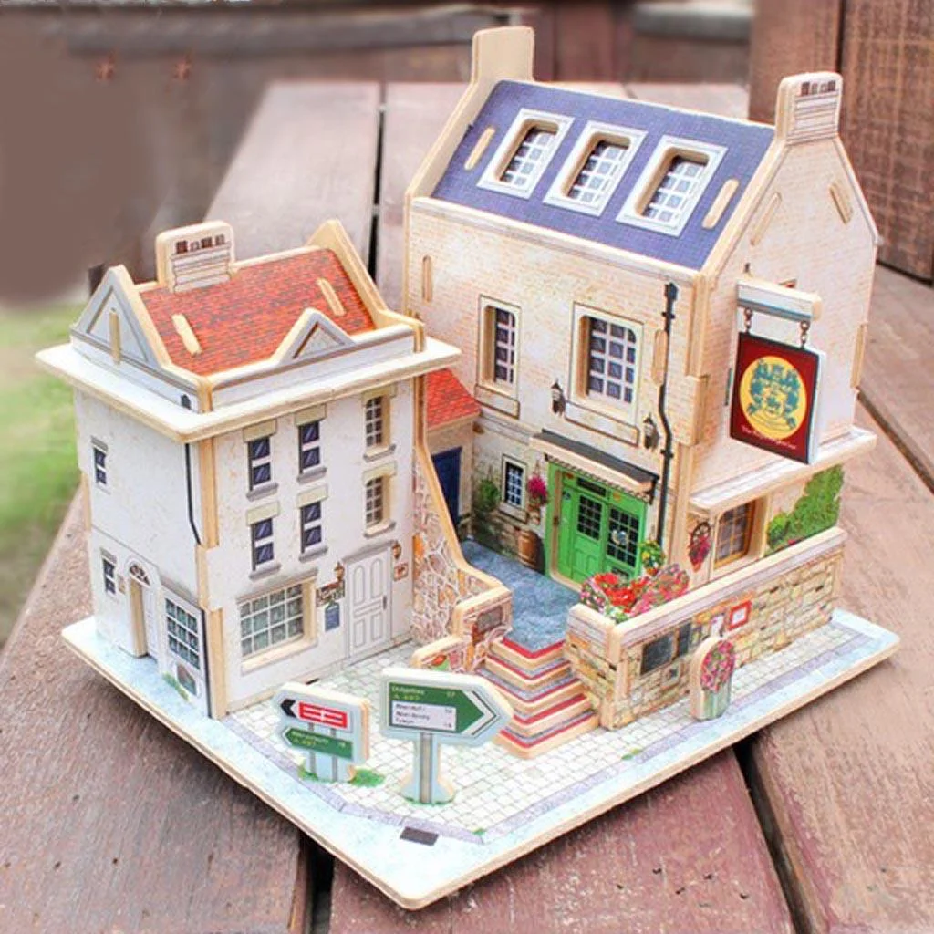 1/24 dollhouse Miniature With Furniture 3D Wooden Dolls House Building Crafts - Britain Bar Pub Life Scene Decoration