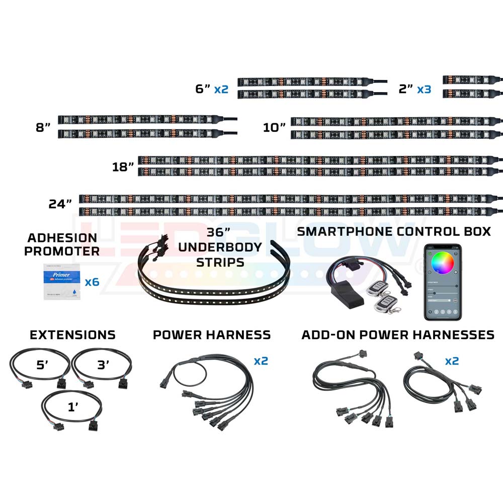 LEDGlow 20pc Advanced Million Color Slingshot Lighting Kit with Smartphone Control