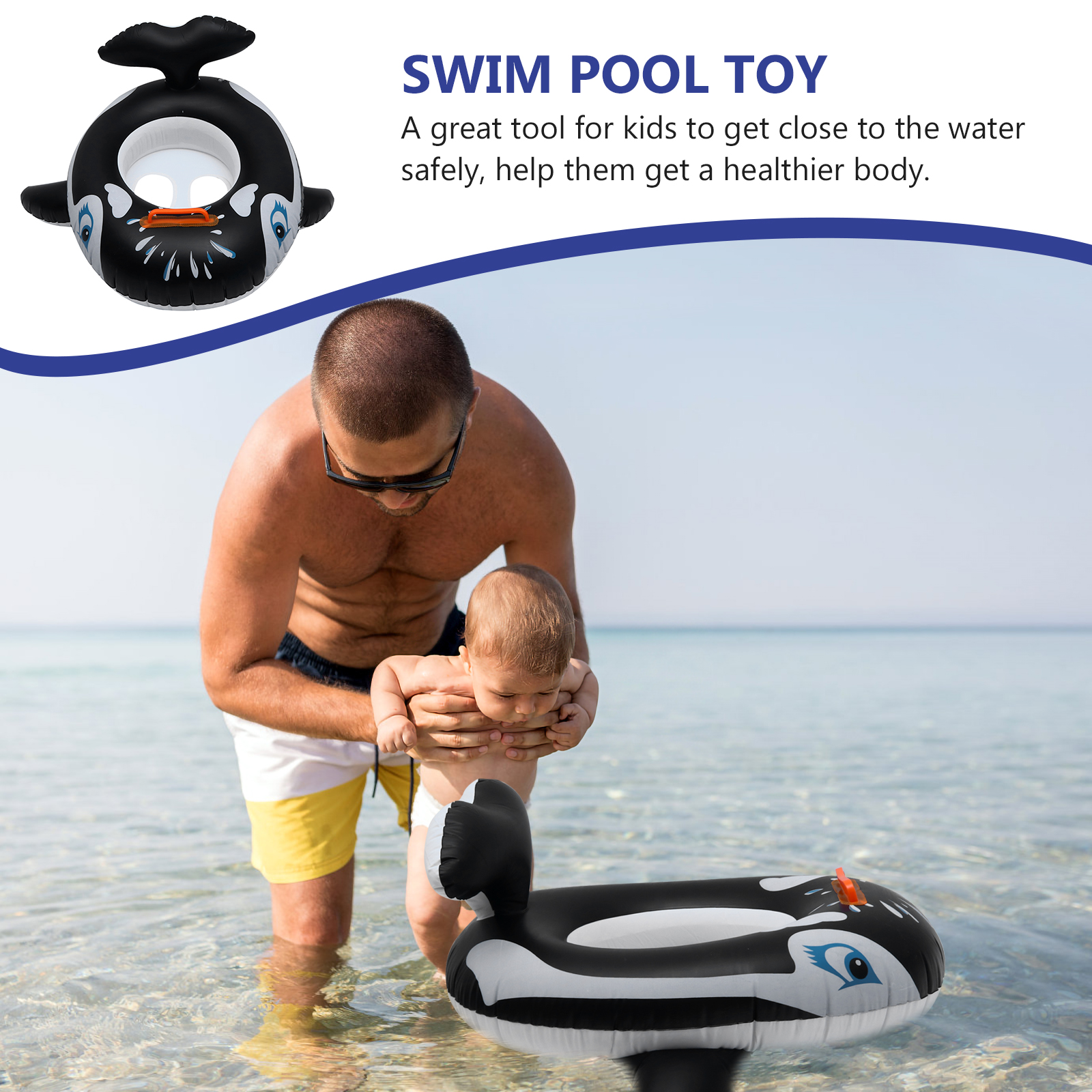 2 pcs  Baby Seat Swim Ring Whale Design Children's Swim Ring Fun Pool Toys