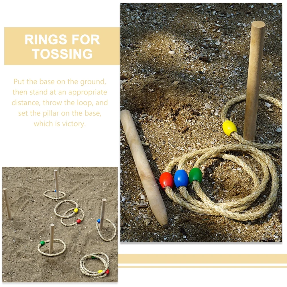 Outdoor Game Beach Rope Ring Throwing Children's Parent-child Leisure Sports Group 6-piece Set Kids Toss Summer Toys Children’s Solid Wood Natural Twine
