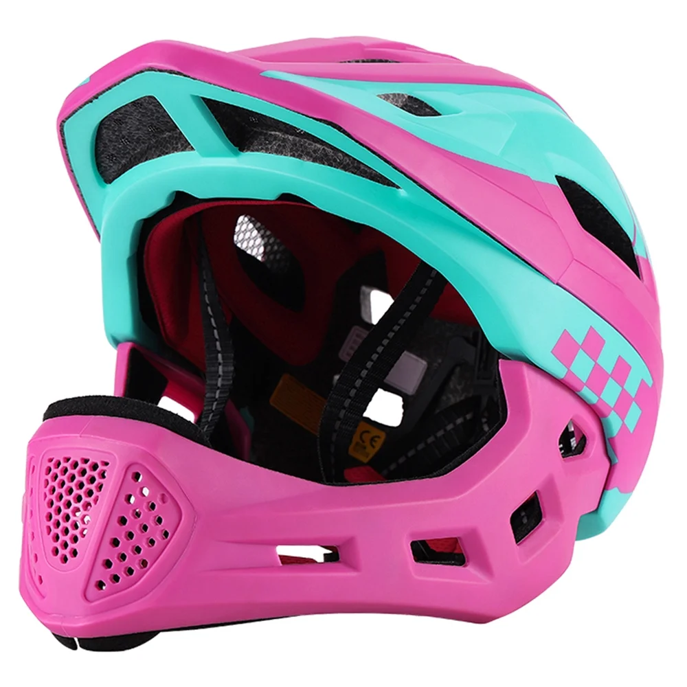 TOMSHOO Kid Bike Full Face Helmet Children Safety Riding Skateboard Rollerblading Helmet Sports Head Guard with Taillight and Detachable Chin