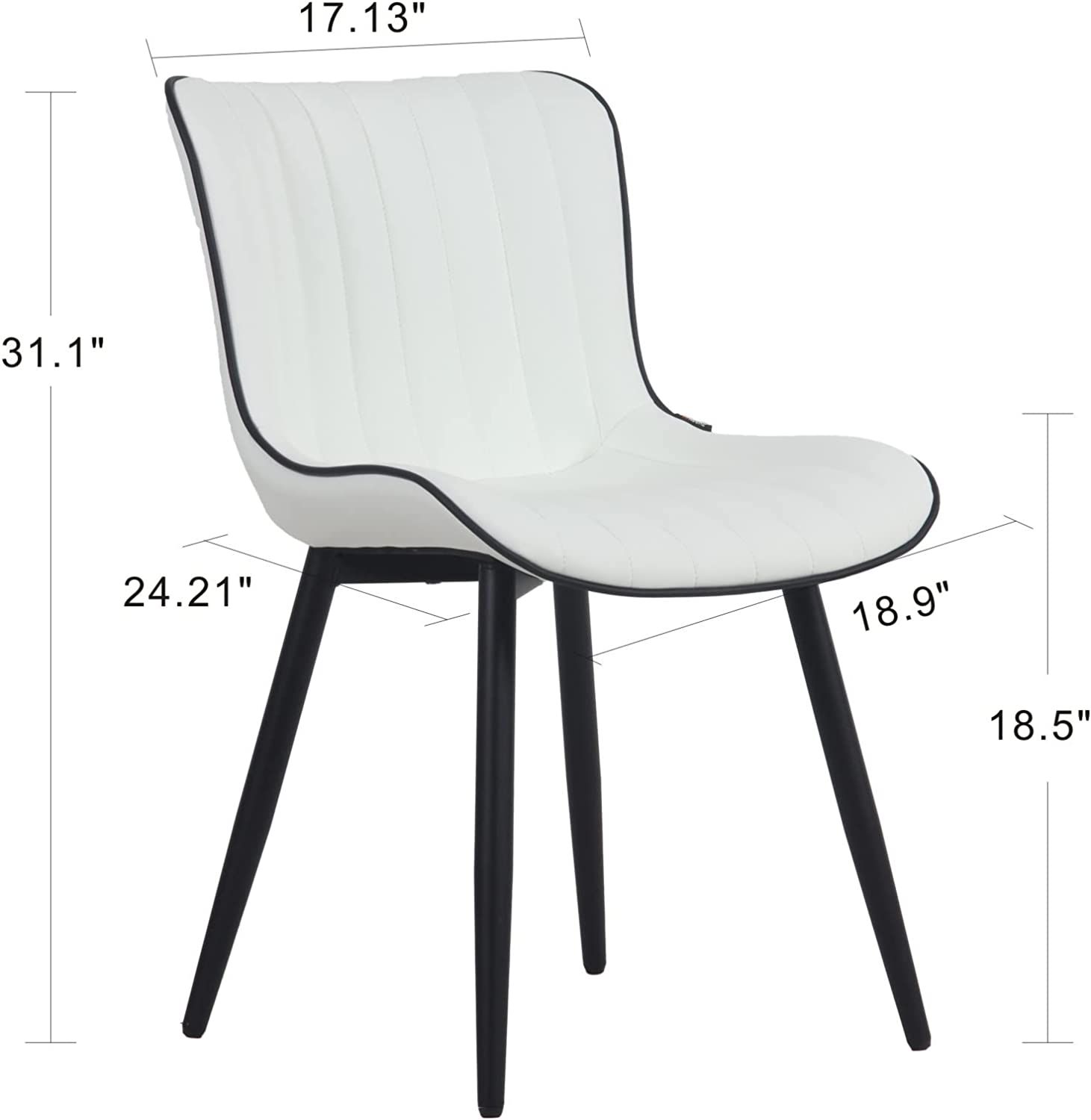 JIAH Dining Chairs Black Faux Leather Upholstered Kitchen Chair with Back Modern Mid Century Guest Waiting Accent Chair Armless Vanity Side Chairs with Metal Legs, Set of 2