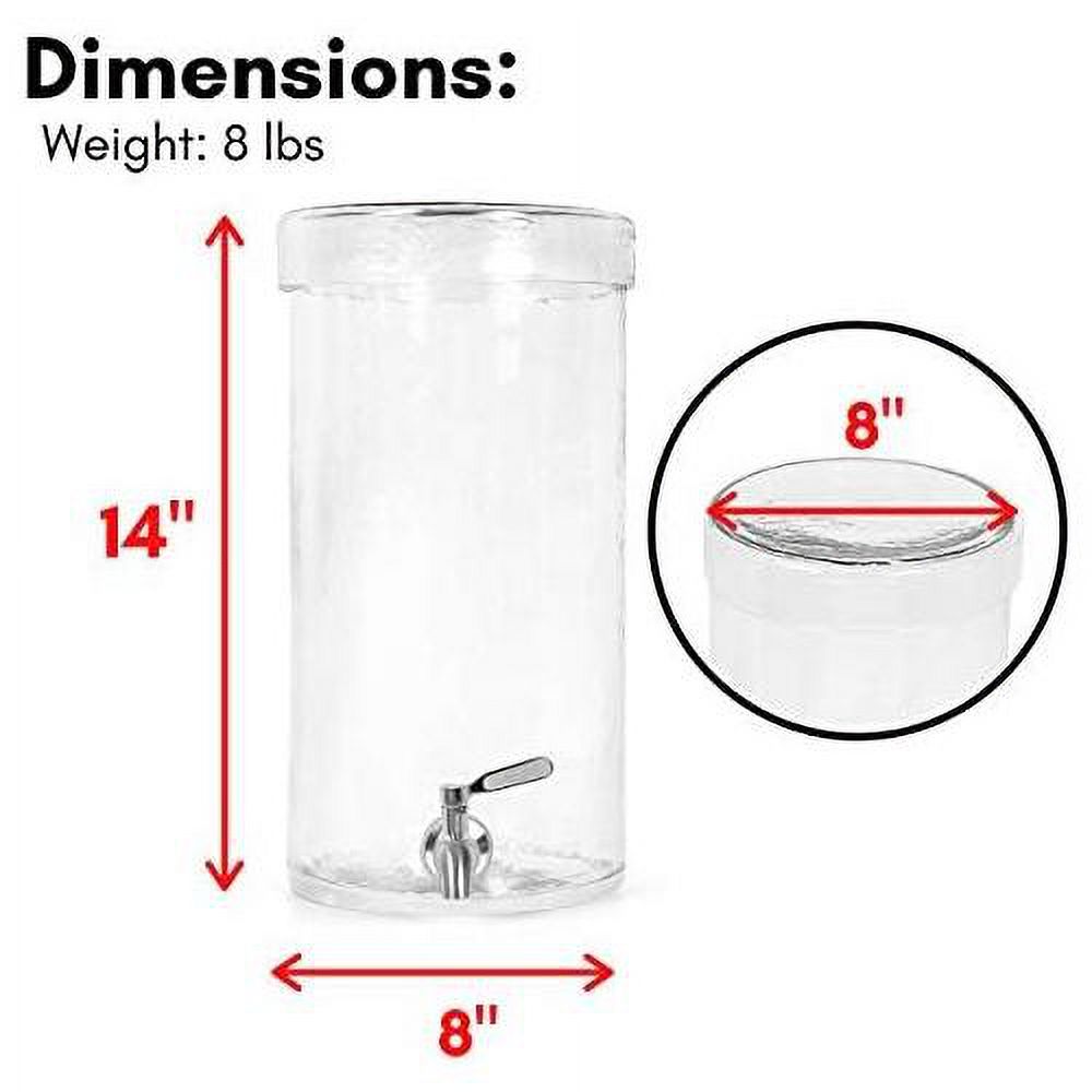 Gallon Beverage Dispenser With Lid - Hammered Glass - Stainless Steel Spigot - Decorative Round Jar For Drinks - Lemonade Sangria Tea Water Drink Jar Jug - Home Parties