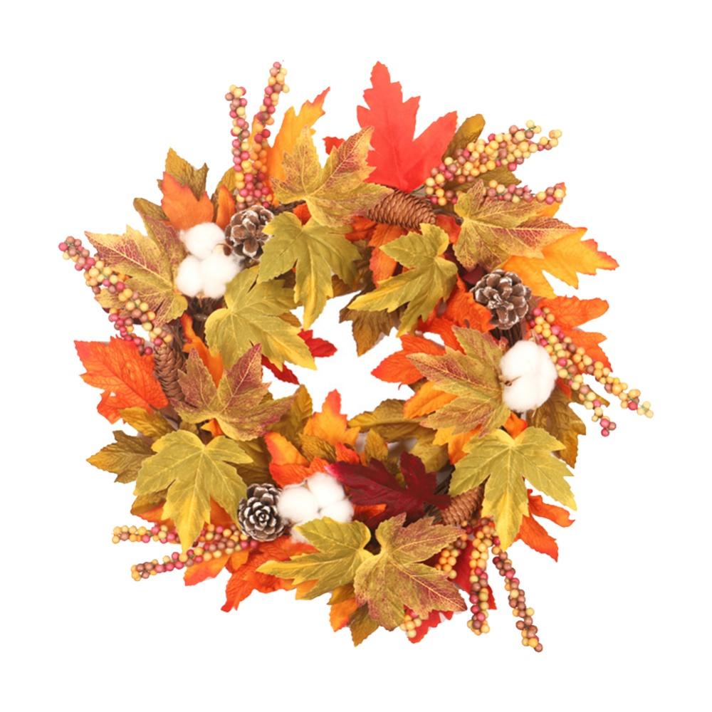 Farmhouse Cotton Berries Wreath, Rustic Simple Decor, Fall Wreaths for Front Door Autumn Harvest Wreath,Vintage Maple Leaf Wreath Thanksgiving Decoration for Home Party
