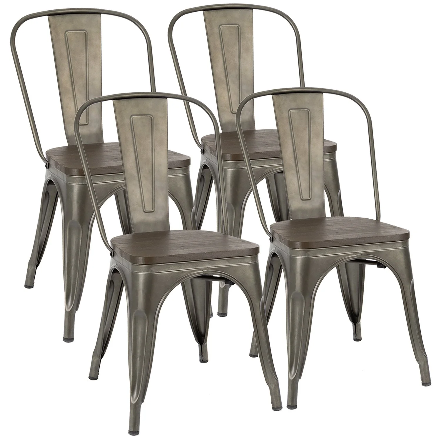 Lacoo Indoor-Outdoor Use Stackable Chic Dining Bistro Cafe Metal Chair Gun,Set of 4