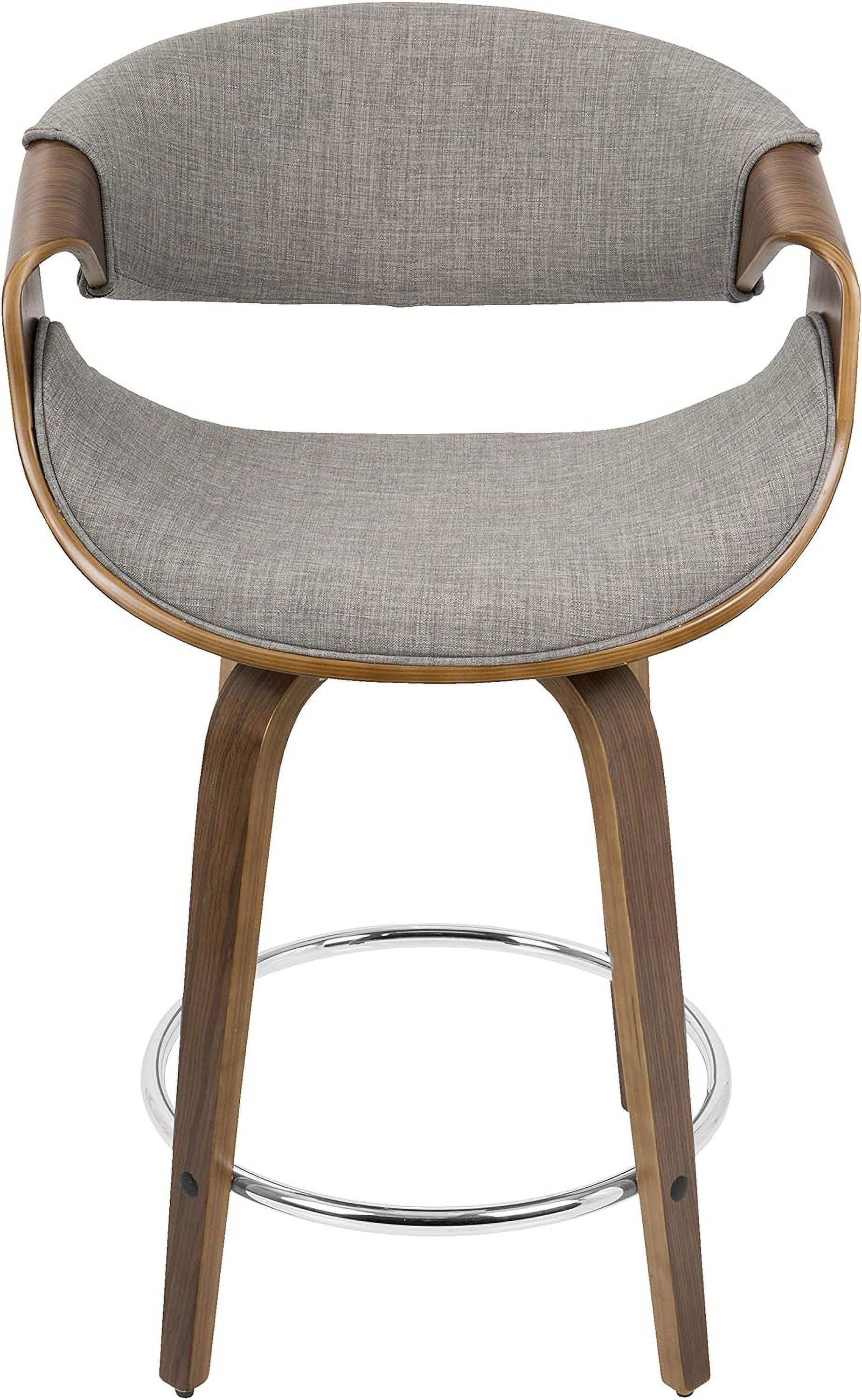 Curvini -Century Modern Counter Stool In Walnut Wood And Light Grey Fabric Set Of 2