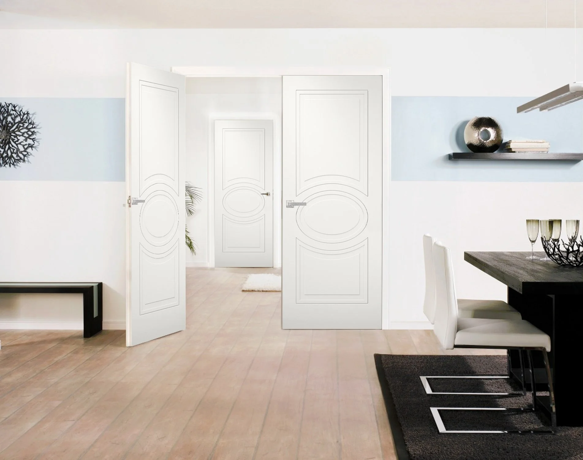 Solid French Double Doors 36 x 84 inches / Mela 7001 Matte White / Wood Solid Panel Frame / Closet Bedroom Modern Doors
