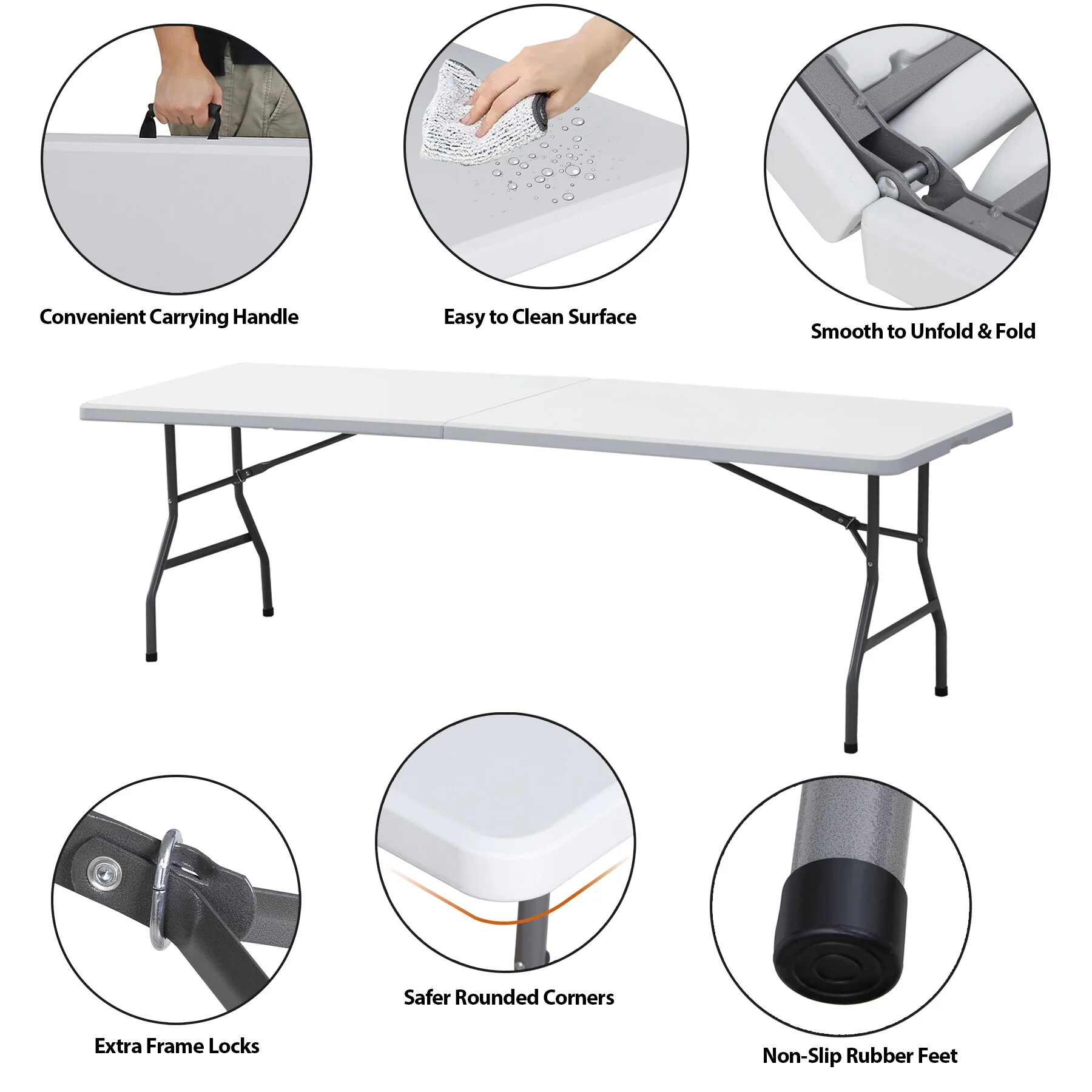 ZENSTYLE Camping Table 8 ft Plastic Folding Table Portable Table for Picnic Party 95 x 30 x 29