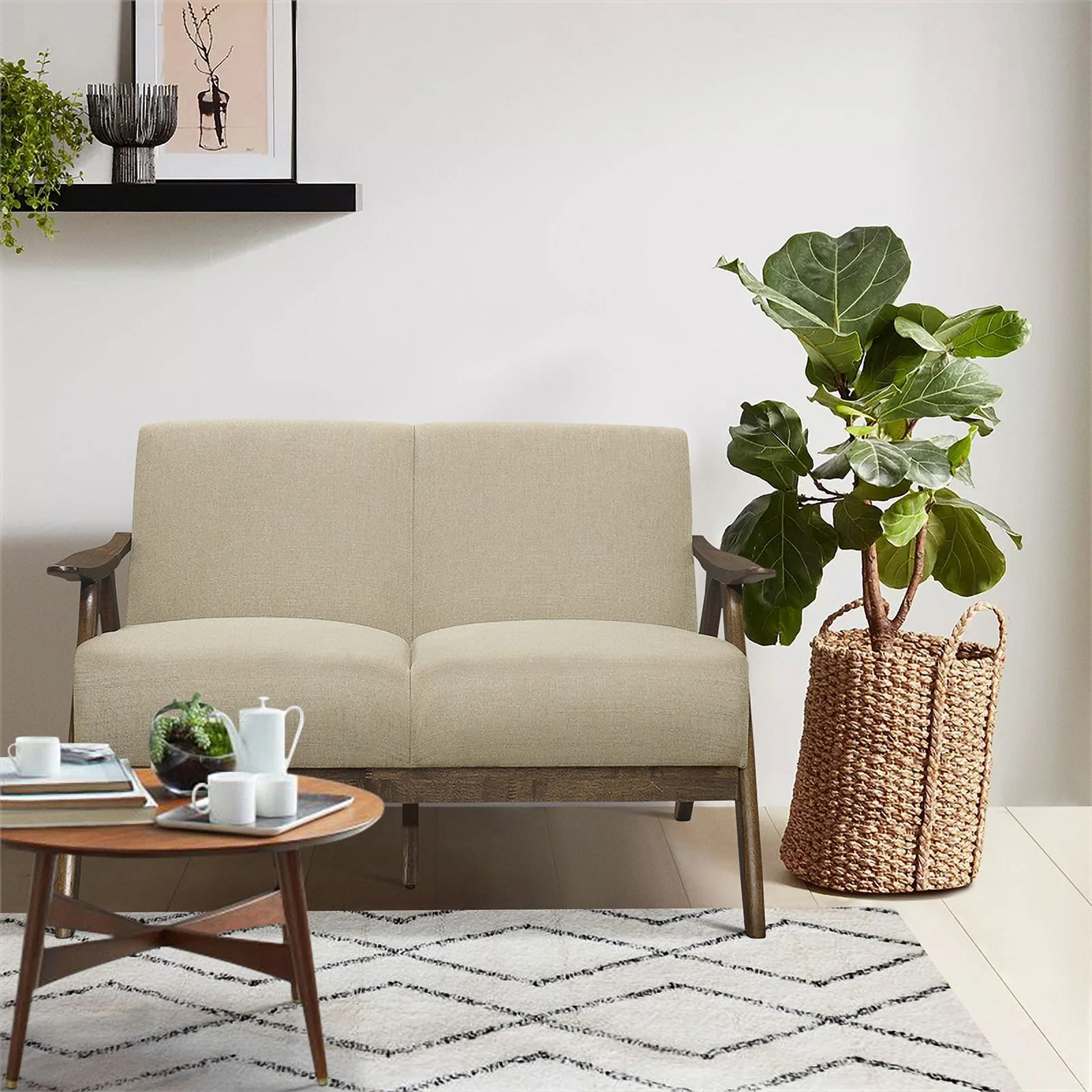 Lexicon Damala Textured Fabric 2-Piece Upholstered Sofa Set in Light Brown