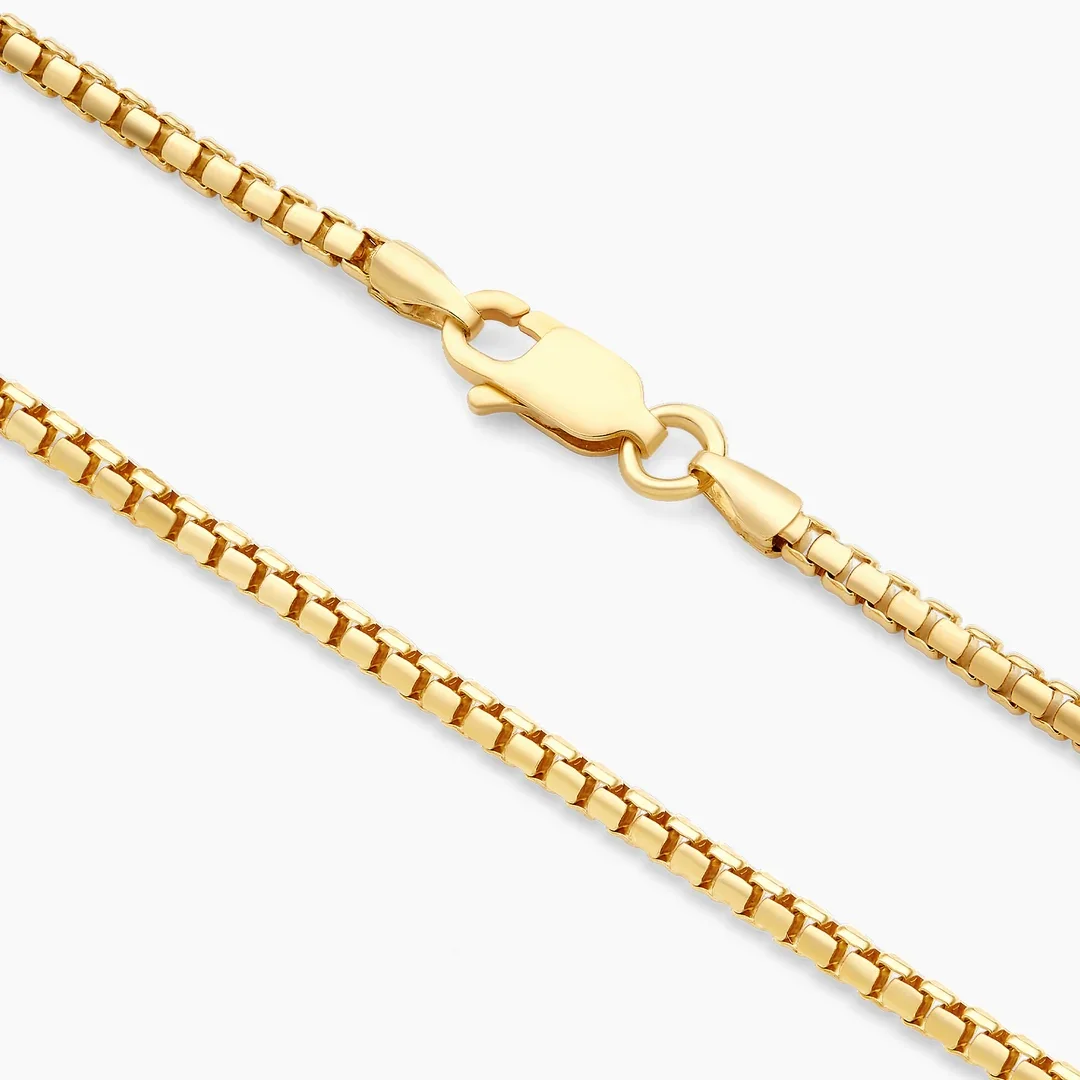 14K Yellow Gold 3.5MM Hollow Round Box Chain Necklace, Next Level Jewelry