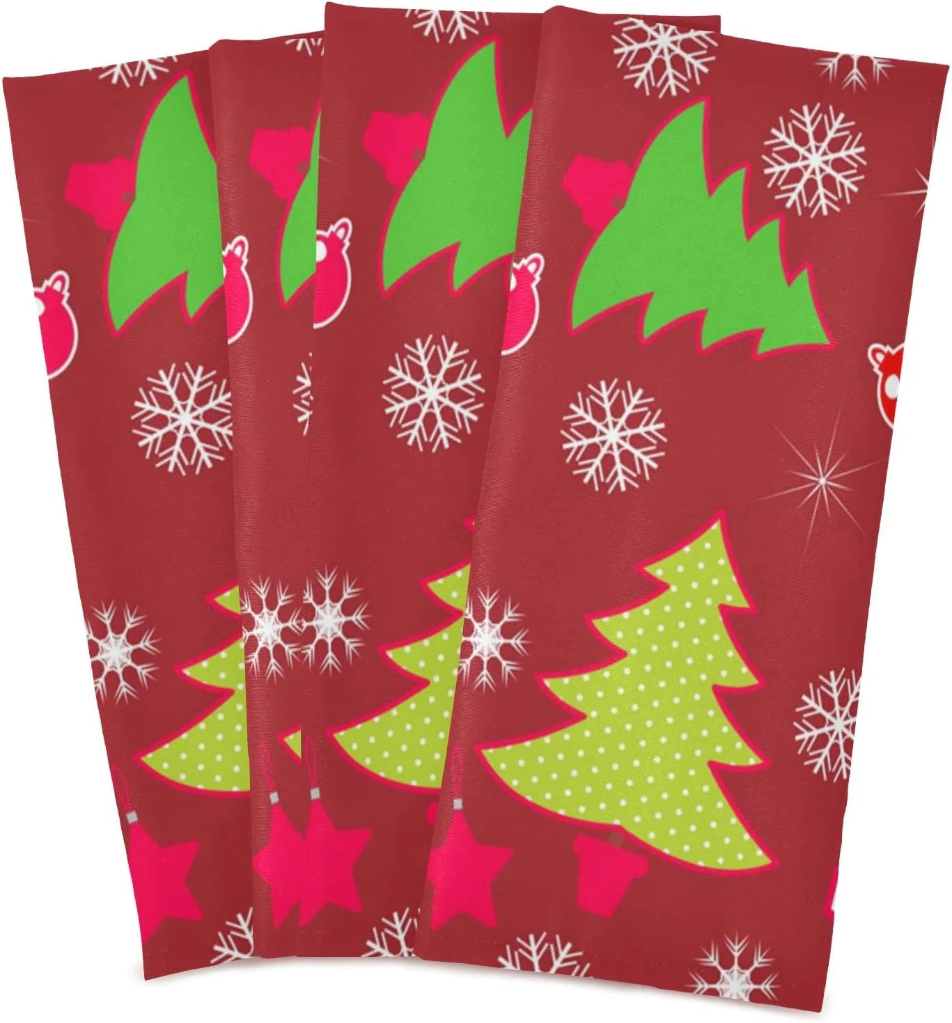 Dreamtimes Tree Bell Snowflake Red Green Kitchen Towels Set of 6 Dishcloths Hand Towels Tea Towels Ultra Absorbent for Cleaning Washing Drying Dishes Tableware 28'' x 18''