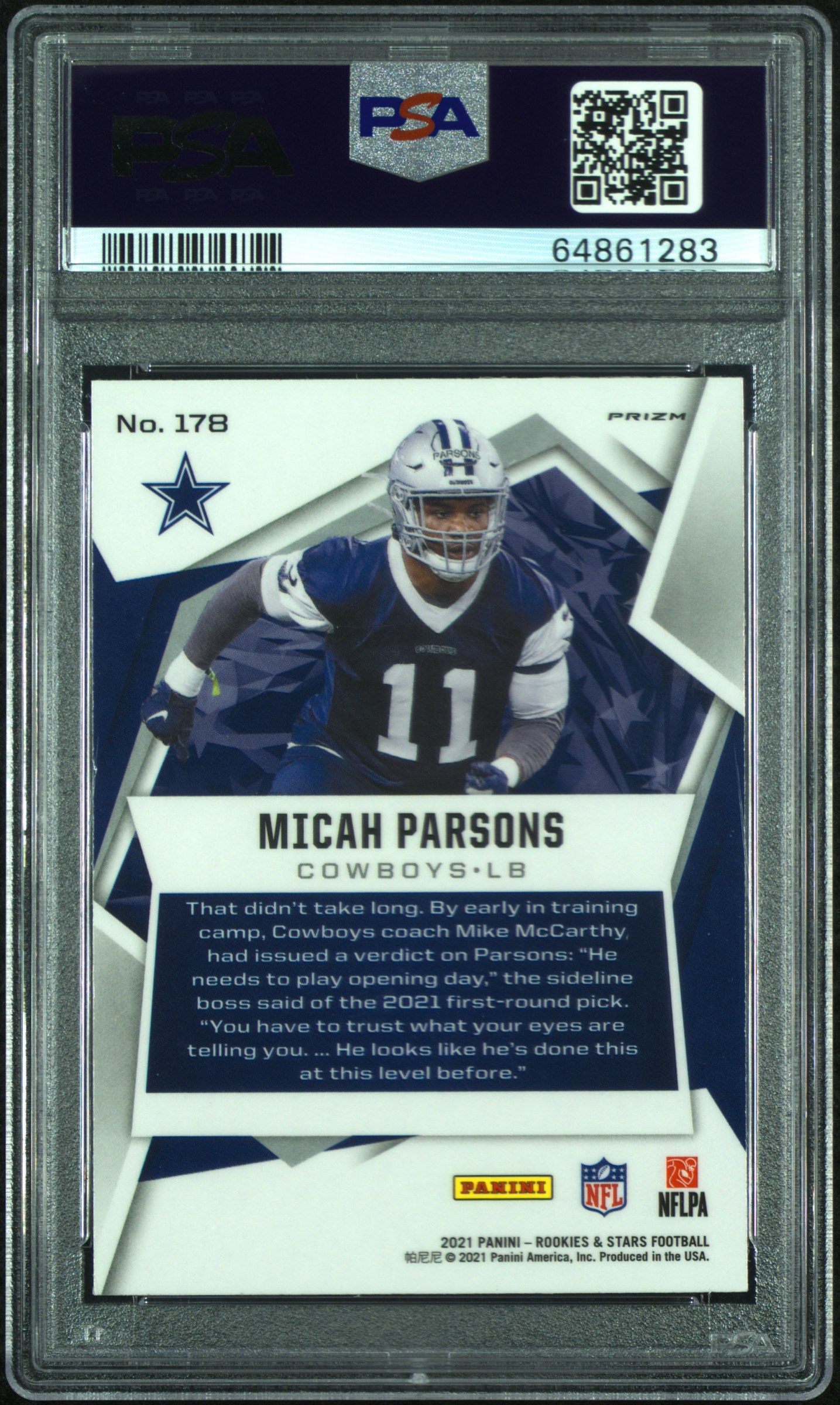 Micah Parsons 2021 Rookies & Stars Pulsar Prizm Rookie Card #178 PSA 10 Gem Mint