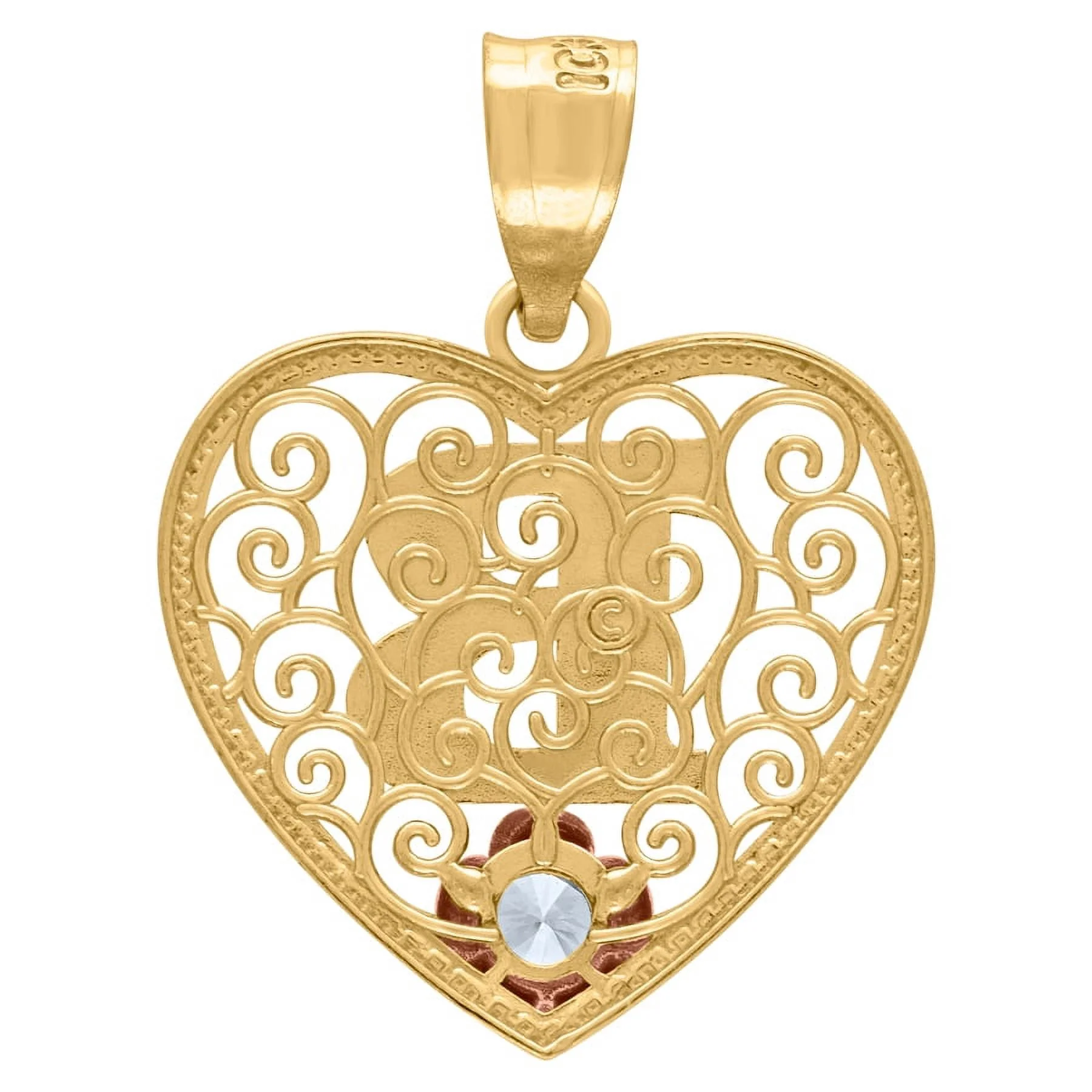 10k Tri color Gold Womens Love Heart Letter Name Personalized Monogram Initial B Charm Pendant Necklace Measures 24.5x18
