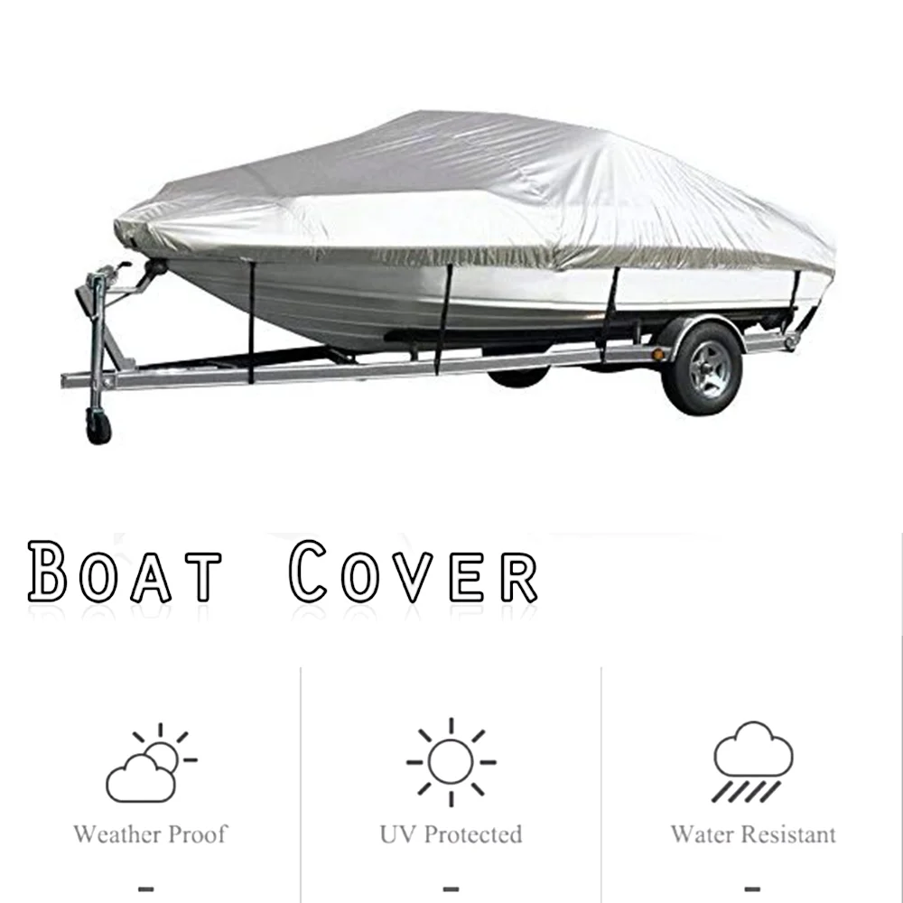 Suzicca Boat Cover Yacht Outdoor Protection Waterproof Heavy Duty Silver Reflective 300D Oxford Fabric -smashing Durable and Tear Proof Fits V-HULL TRI-HULL Runabouts and Bass Boats 20-22FT