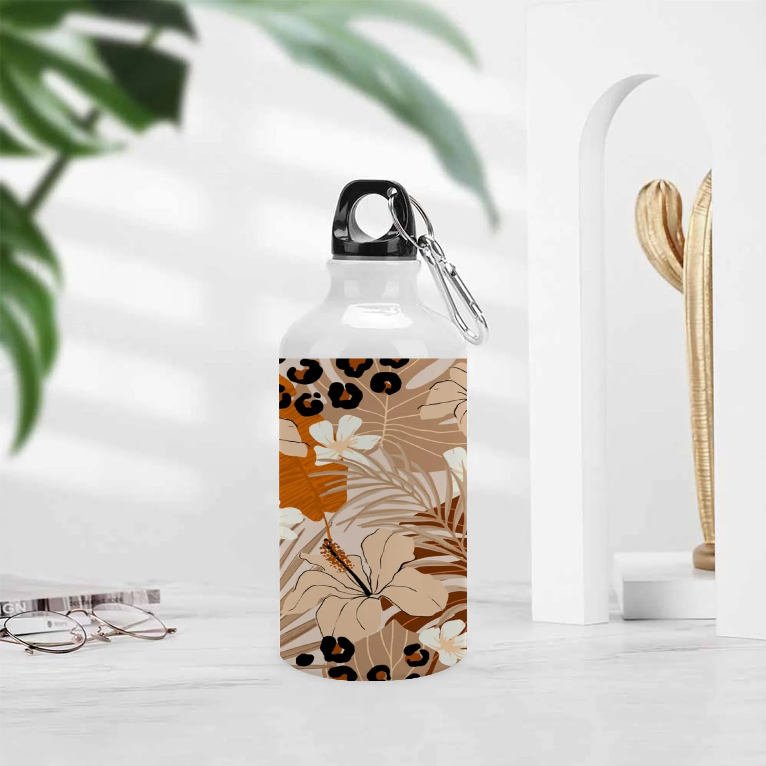 SKYSONIC 400ml Sport Aluminum Water Bottle,Leopard Fur,Sport Multipack Leak Proof Easy Carry Travel Bottle with Twist Cap for Gym Hiking Camping Running Bike Outdoor