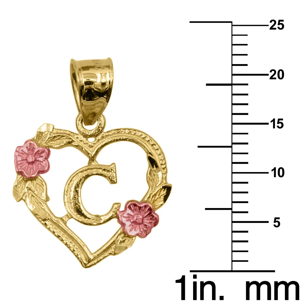 Precious Stars 14K Two-Tone Gold Flower and Heart-shaped Initial 'C' Pendant with 18