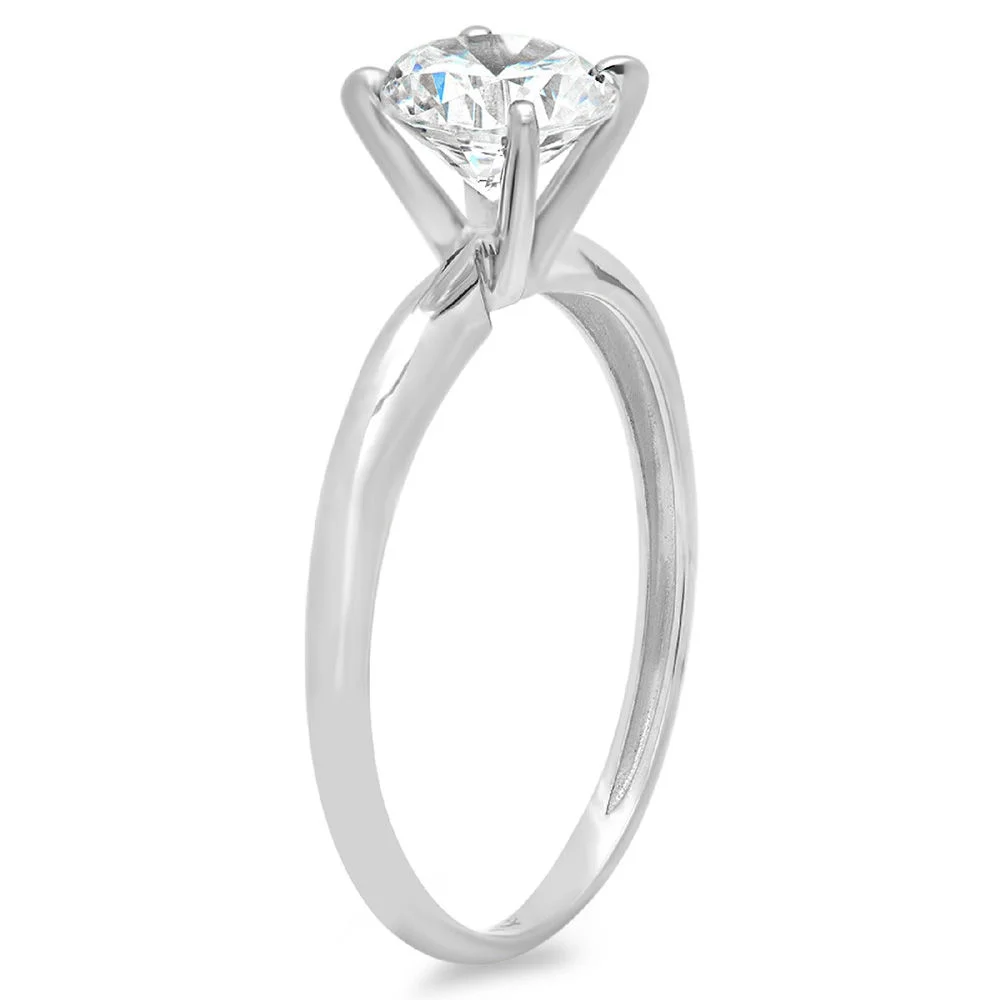 2.5 ct Brilliant Round Cut Real Genuine Natural Diamond VS1-VS2 I-J 18K White Gold Solitaire Promise Wedding Statement Engagement Designer Ring size 11