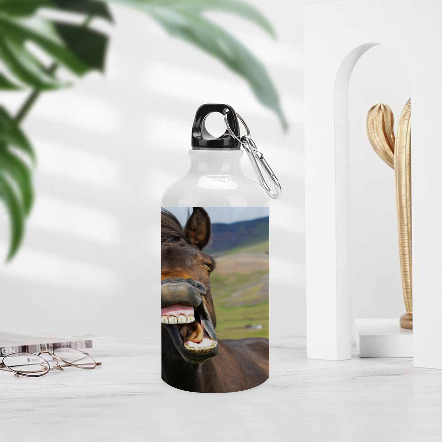 SKYSONIC 400ml Sport Aluminum Water Bottle,Horse,Sport Multipack Leak Proof Easy Carry Travel Bottle with Twist Cap for Gym Hiking Camping Running Bike Outdoor