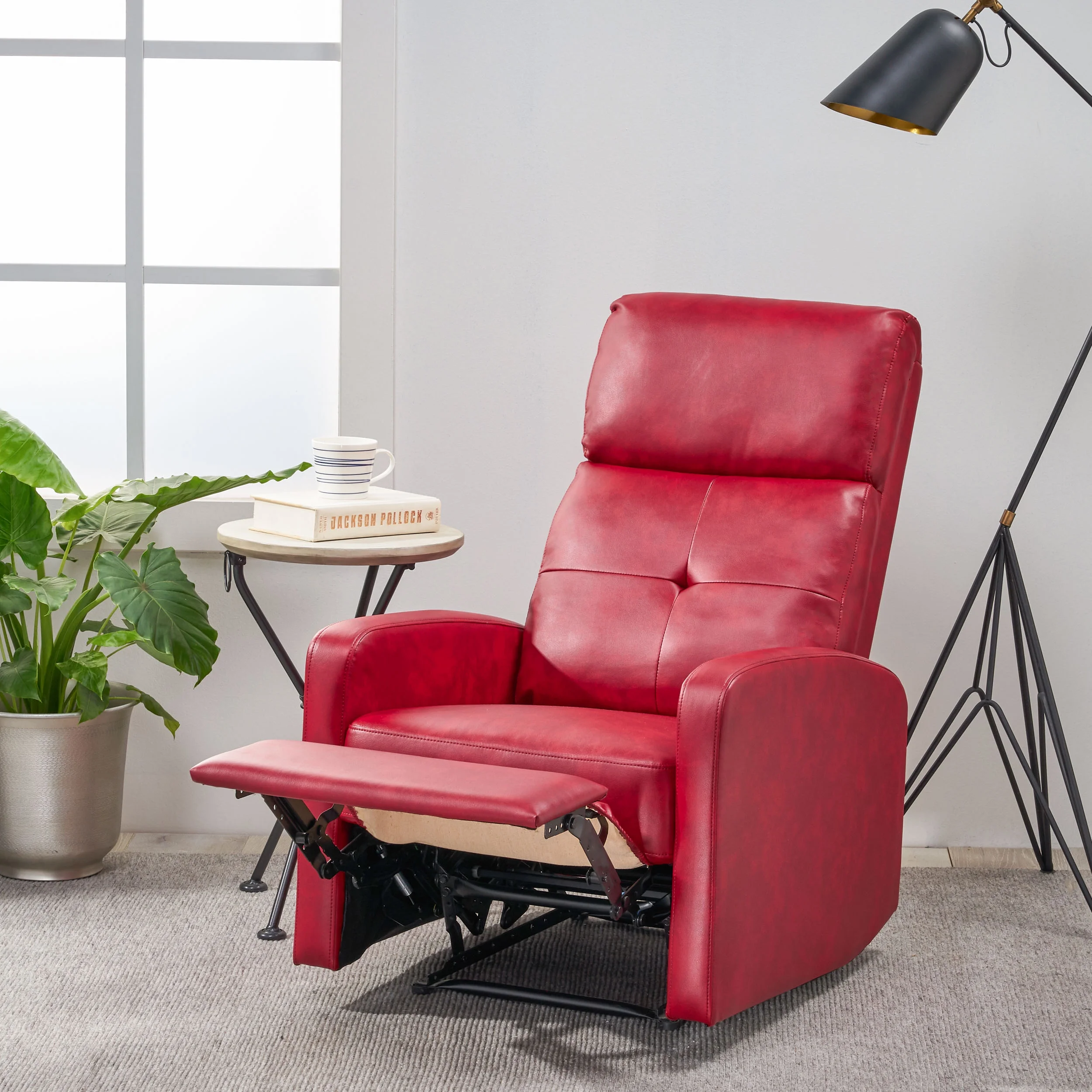 GDF Studio Alysha Contemporary Faux Leather Recliner, Red