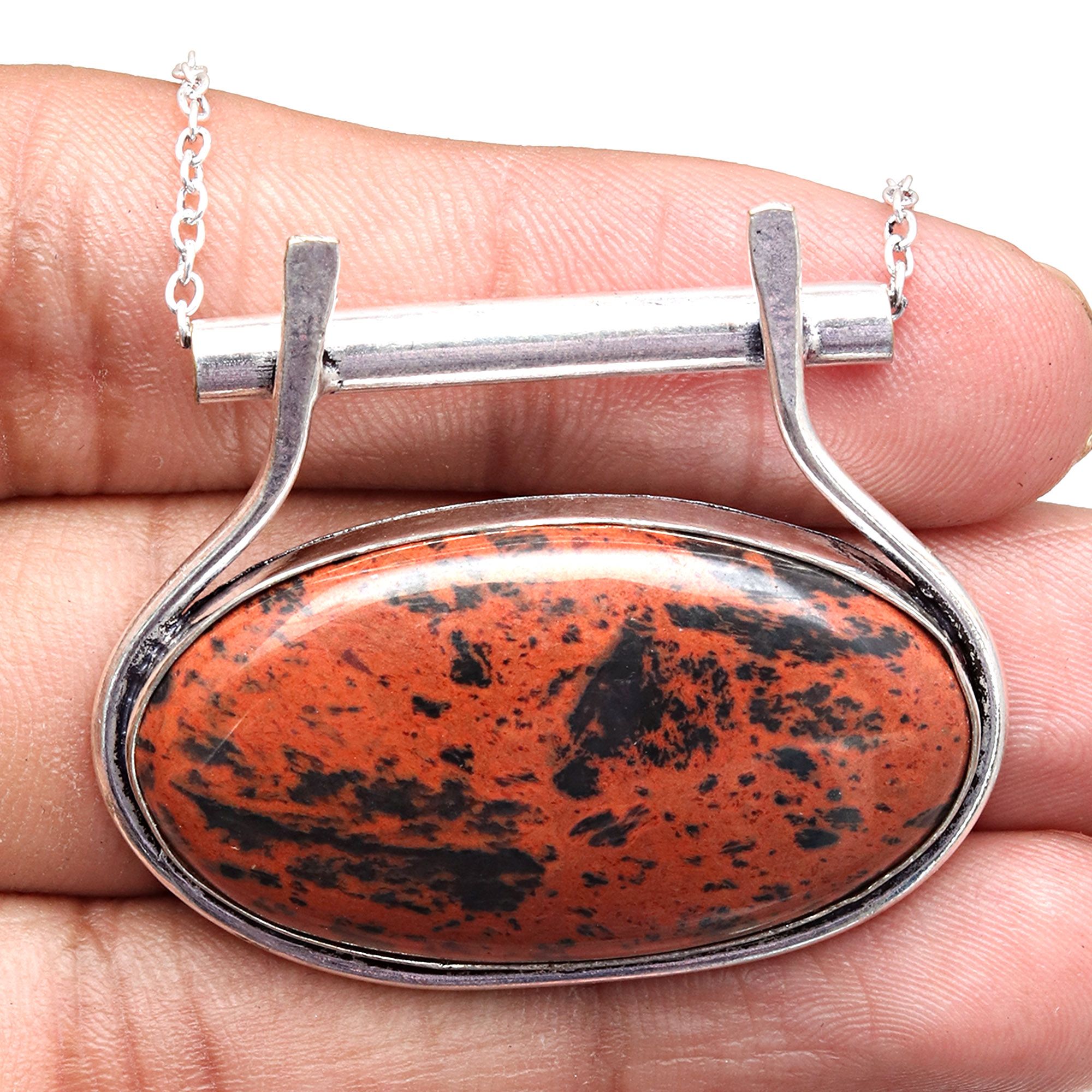Mahogany Obsidian Gemstone Mother's Day 925 Silver Jewelry Necklace 20 in