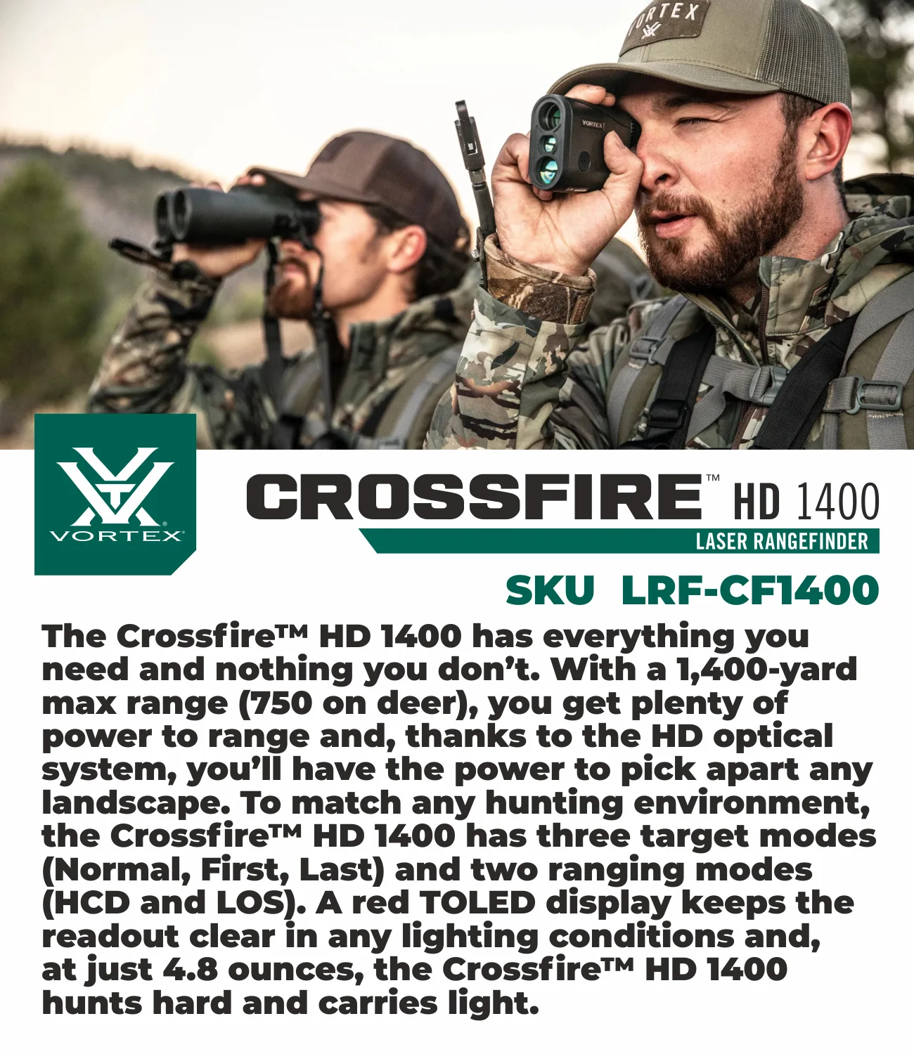 Vortex Optics Crossfire HD 1400 Laser Rangefinder 5x LRF-CF1400 with Free Hat (Camo Digital) Bundle