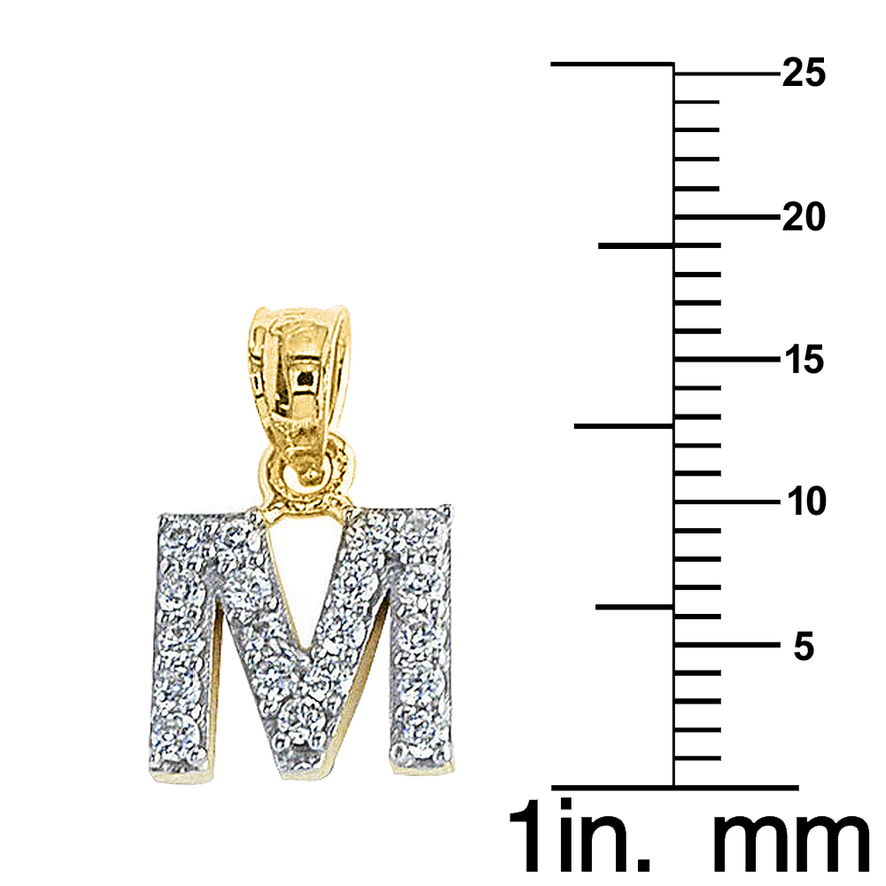 Precious Stars 14K Yellow Gold Cubic Zirconia Initial Letter 'M' Pendant with 18