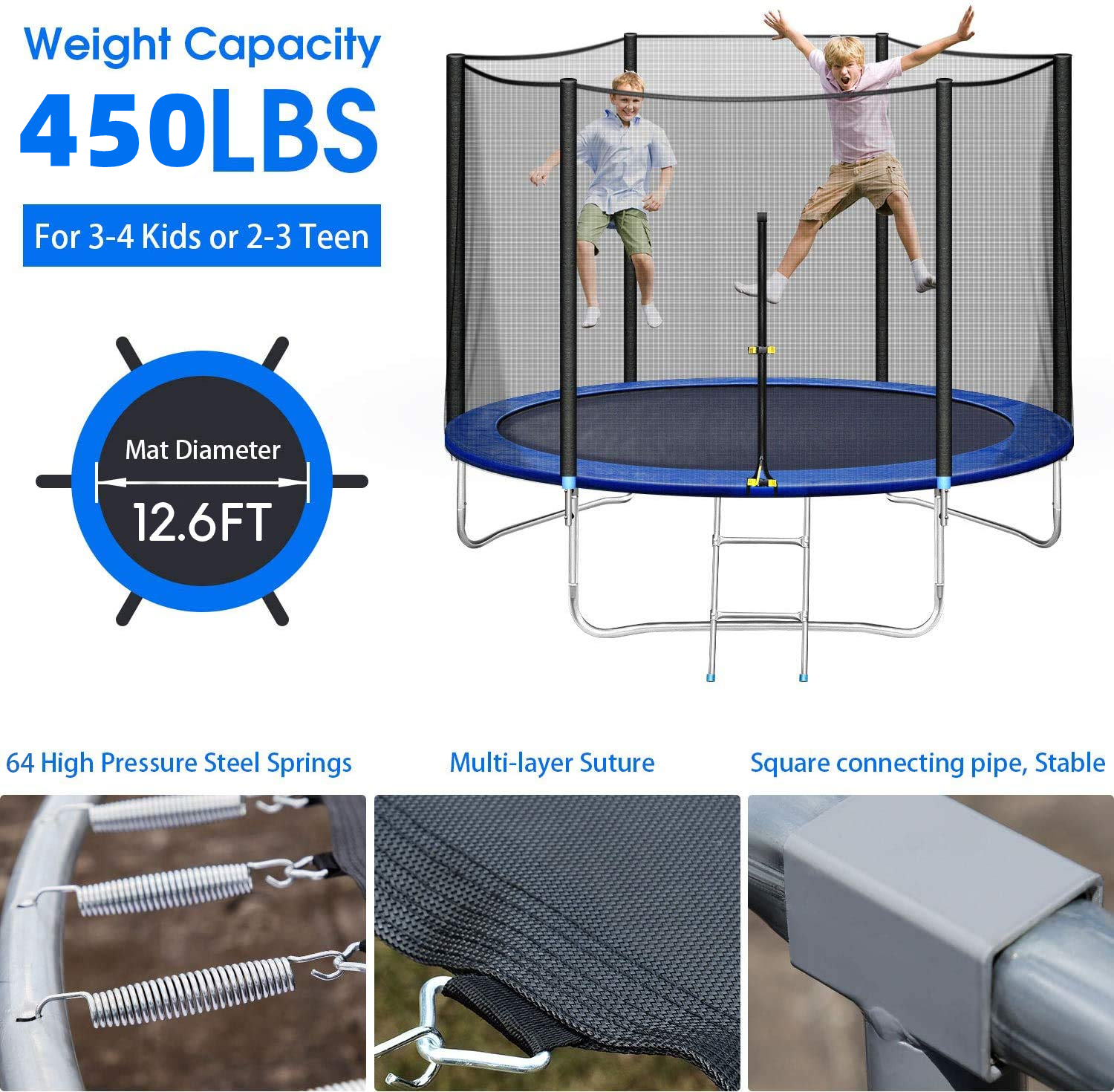 Maxkare 14FT Trampoline with Safety Enclosure, Low Intensity Weight Capacity 450lbs, for Kids Adults Outdoor