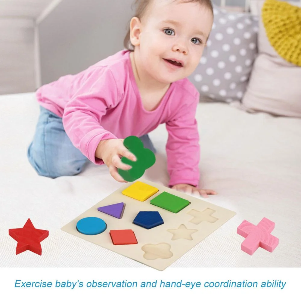 FAGINEY Wooden Block Toy, Kids Educational Wooden Toy Set Geometric Block Building Puzzle Baby Early Learning Tool