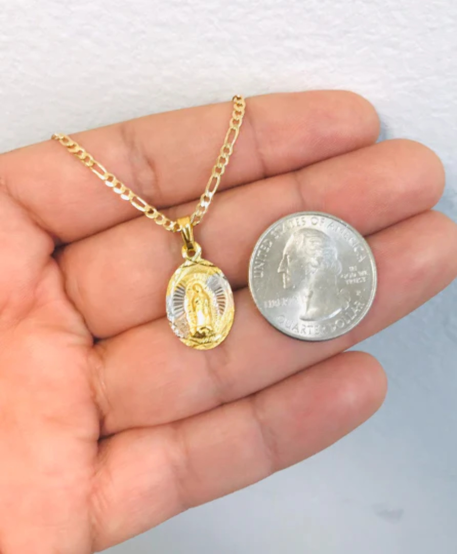 primejewelry269 - 14K Gold Filled Virgen De Guadalupe Necklace 20x13mm figaro Chain 20