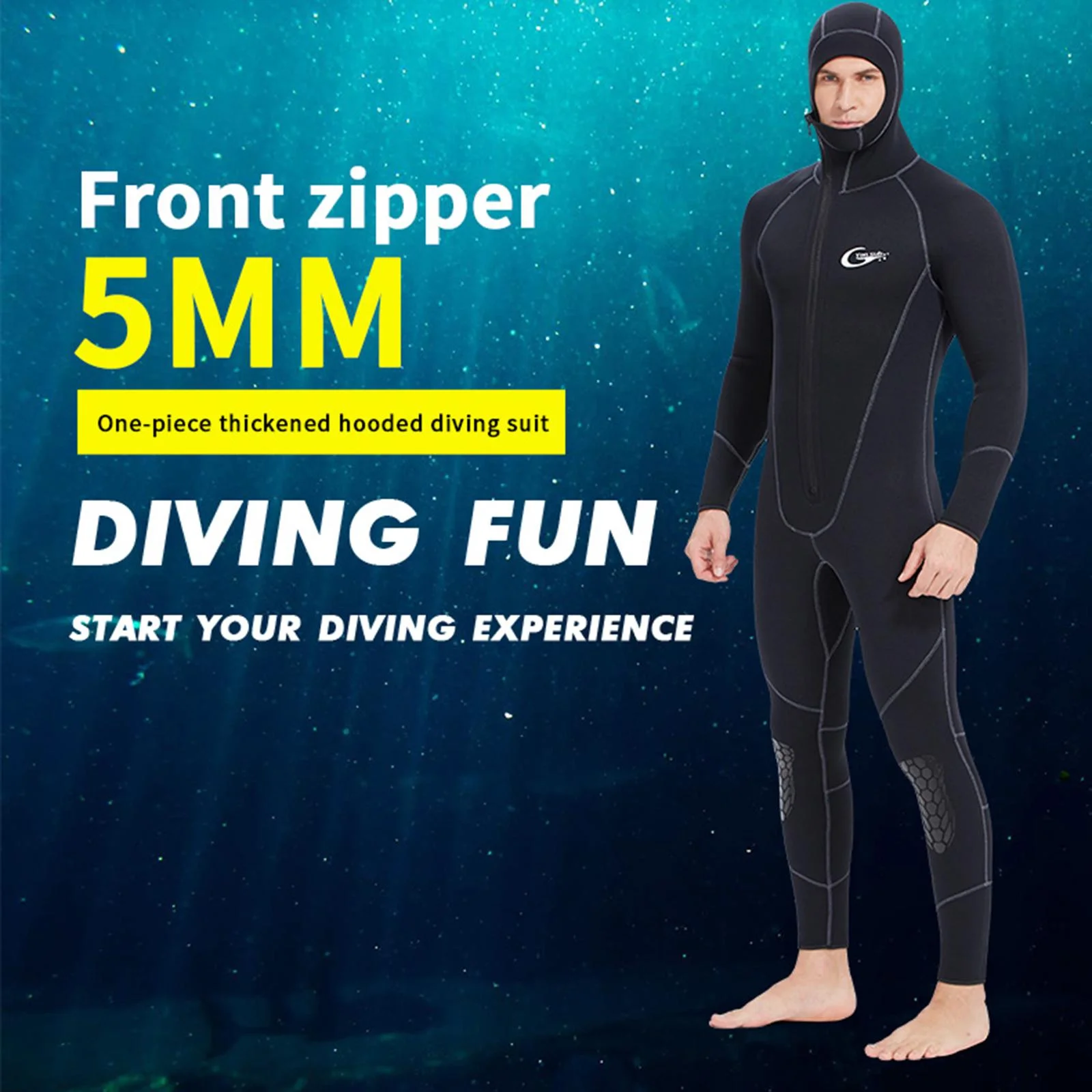 Mens Wetsuits Full Warm Long Sleeve Neoprene 5mm Hooded Scuba Diving Suit Wet Suit for Diving Snorkeling Men Surfing Water Sports XL