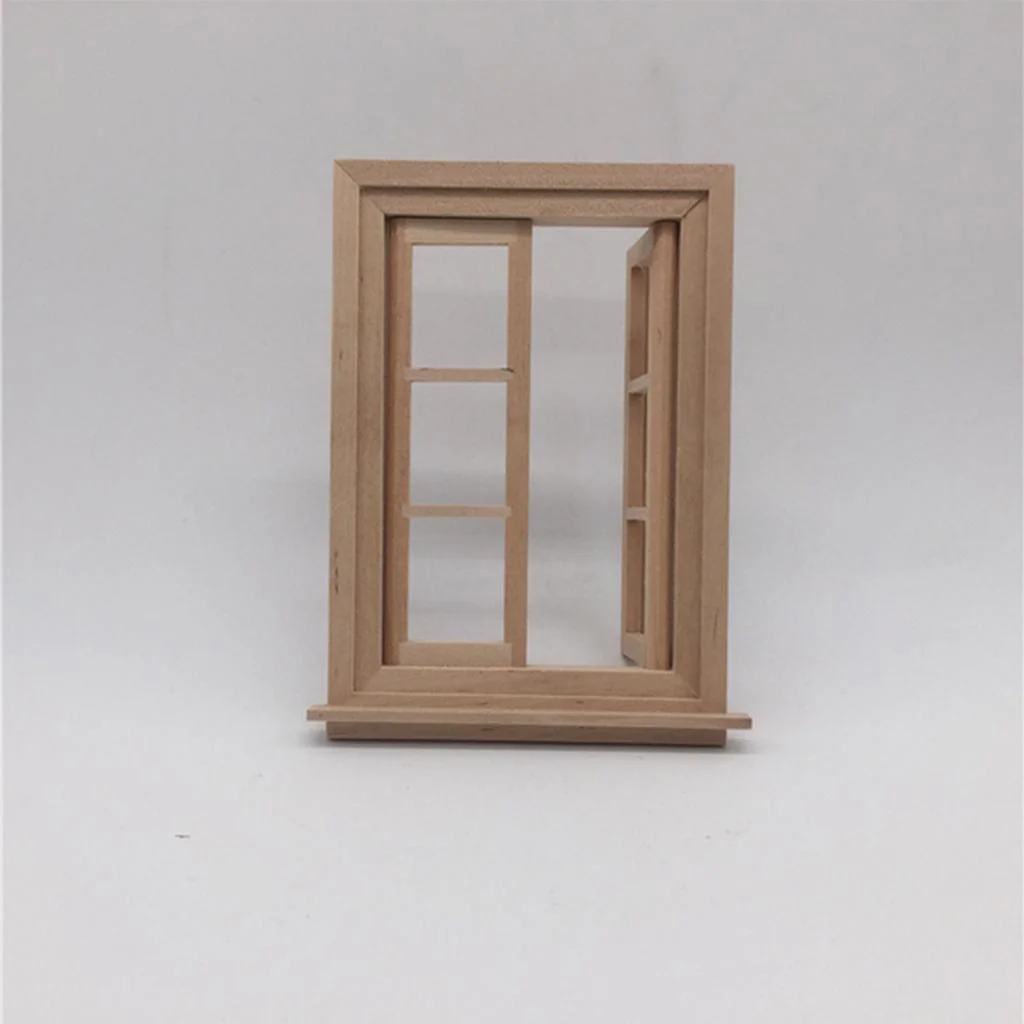 1/12 Dollhouse Miniature Unpainted Wood 6 Pane Double Window Frame DIY Kits