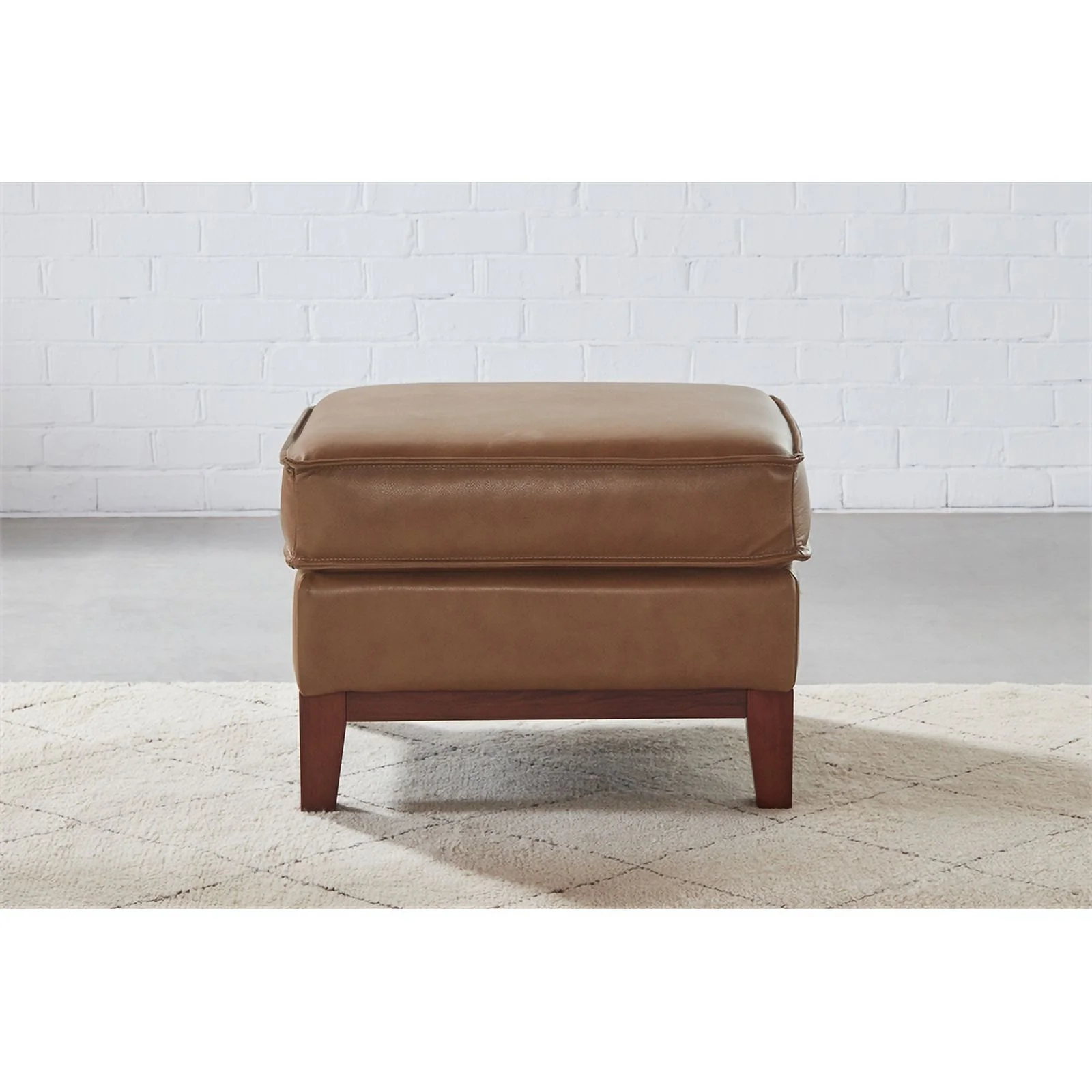 Bowery Hill Contemporary Geuine Leather Ottoman in Camel Brown