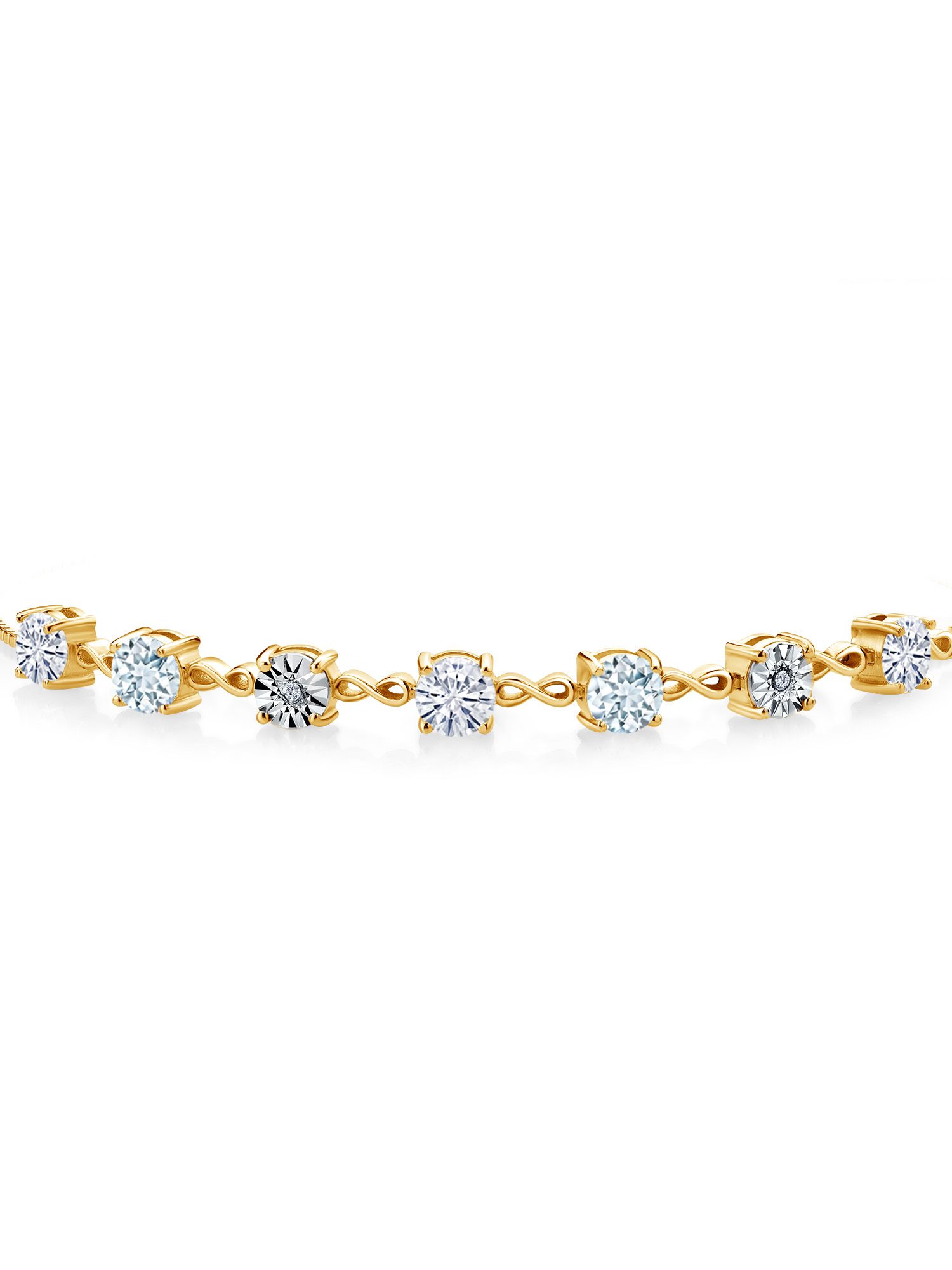 Gem Stone King 18K Yellow Gold Plated Silver Sky Blue Aquamarine Lab Grown Diamond Tennis Bracelet For Women Set with Moissanite (2.51 Cttw, Gemstone Birthstone, Fully Adjustable Up to 9 inch)