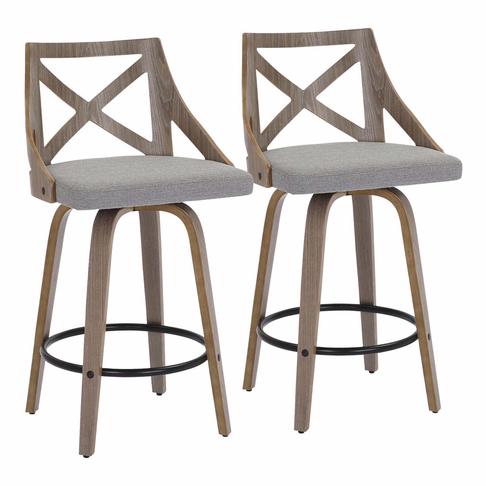 LumiSource Charlotte 25 in. Wood Base Swivel Polyester Counter Stool - Set of 2