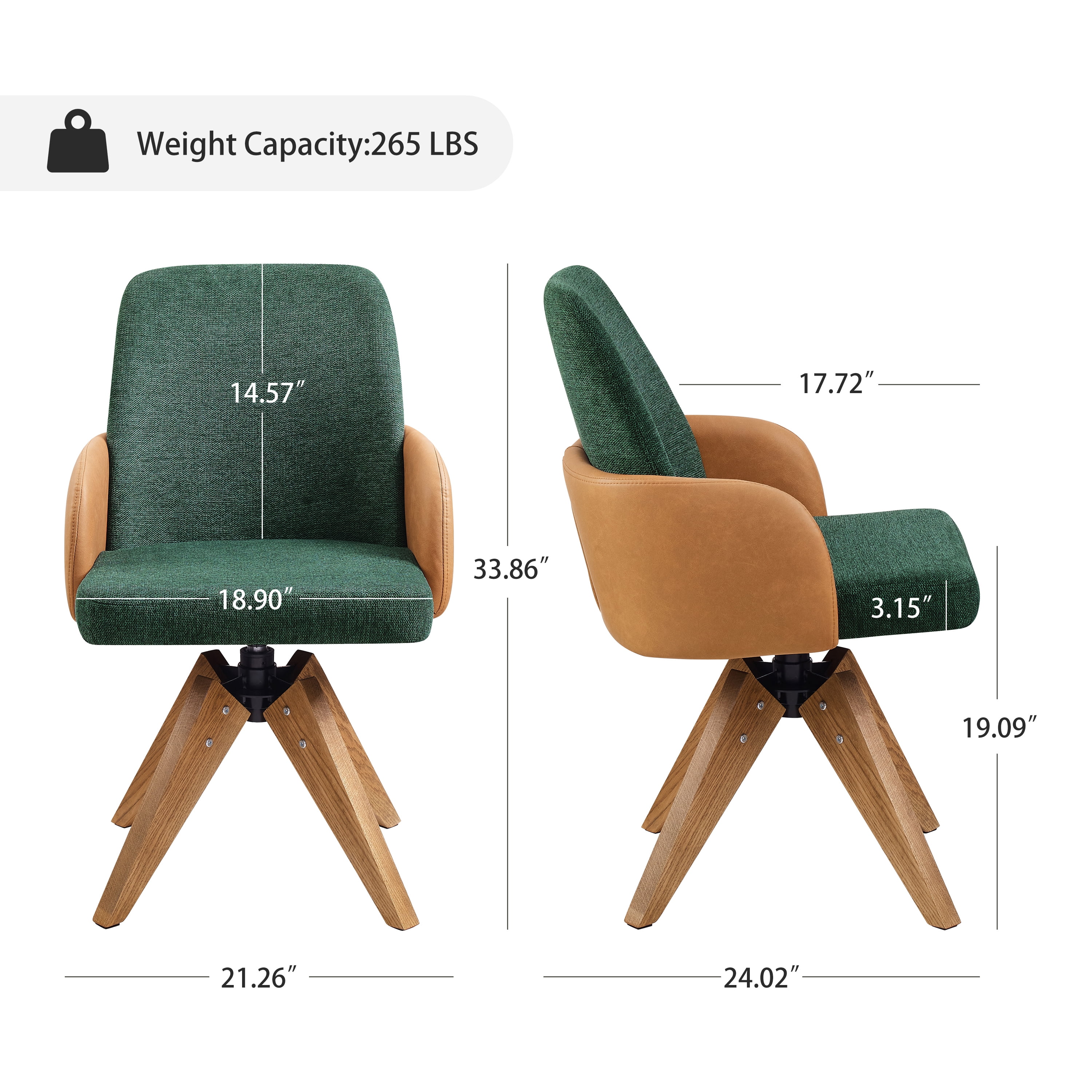 Art Leon Linen Accent Swivel Chair, Mid Century Living Room Chair, Arm Chair with Oak Wood Legs,Green