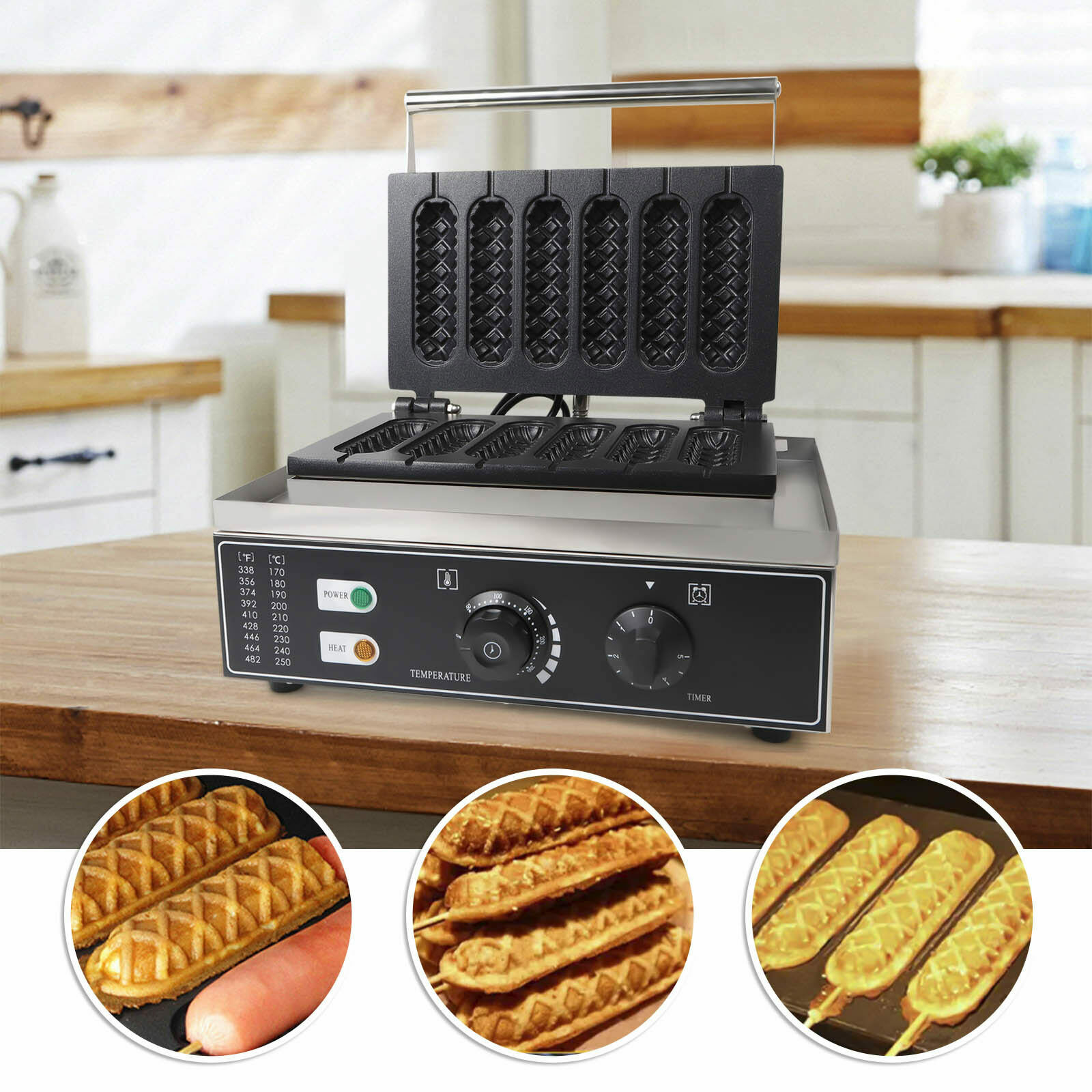 Loyalheartdy Commercial Nonstick Electric Waffle Maker Machine 1500W 6 Slice Waffle Hot Dog Maker 5 Mins