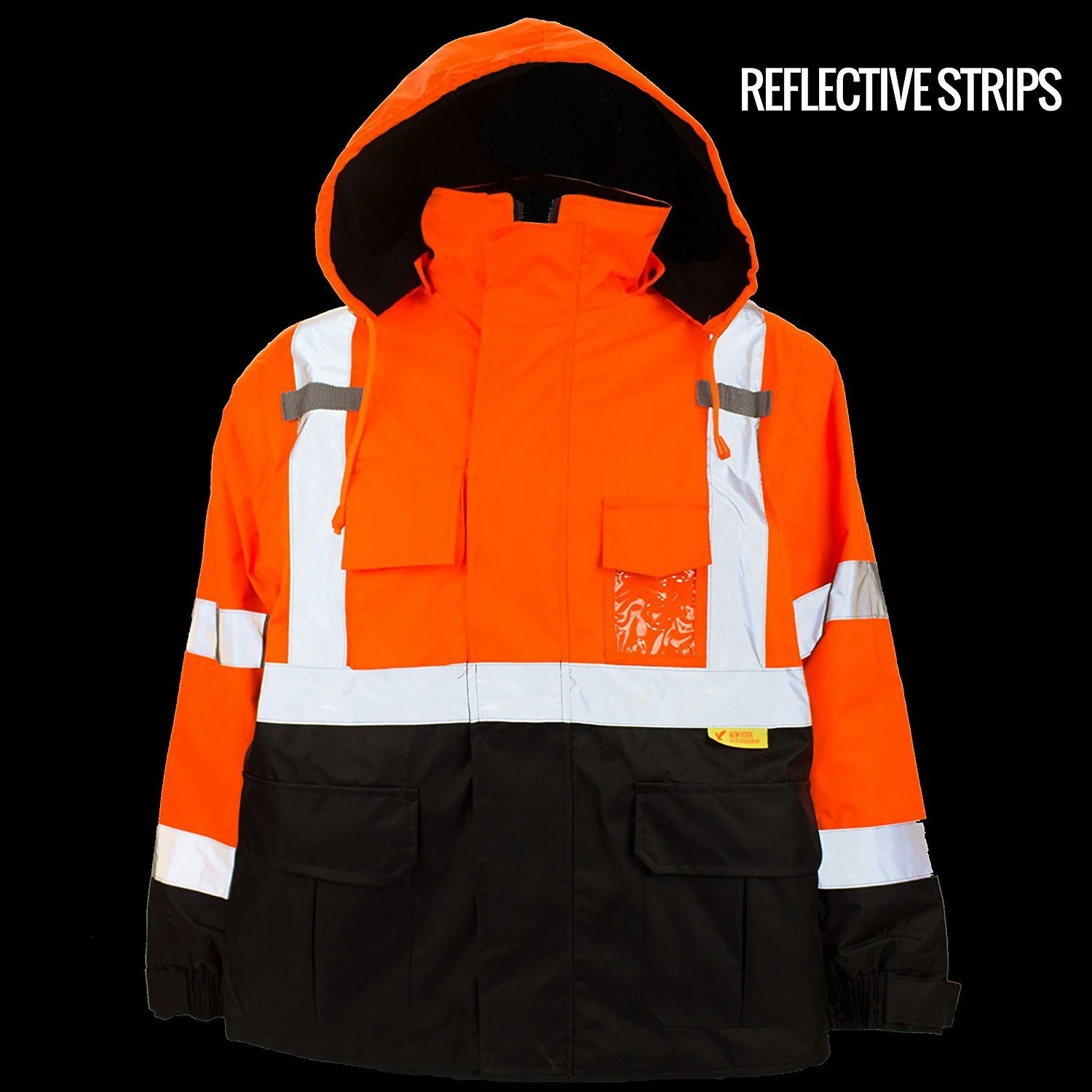 Men's Ansi Class 3 High Visibility Safety Bomber Jacket With Zipper, PVC Pocket, Black Bottom,Orange/J8511-L