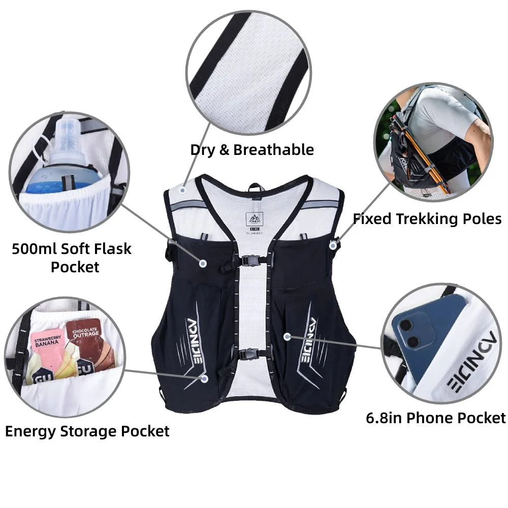 AONIJIE 5L Running Hydration Vest for Women Men Lightweight & Large Capacity Backpack pack,Black,L