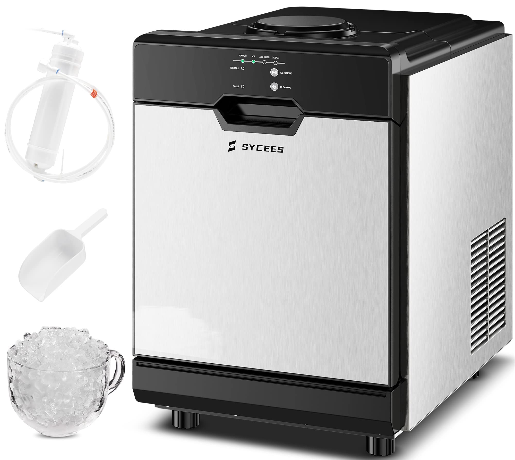 Famistar Portable Countertop Nugget Ice Maker , 55Lbs/24H Sonic Ice Maker, Quick Ice in 7 Mins, 2 Water Inlet Modes, Self-Cleaning, Chewable Nugget Ice Maker Machine for Home Office Bar Cofe