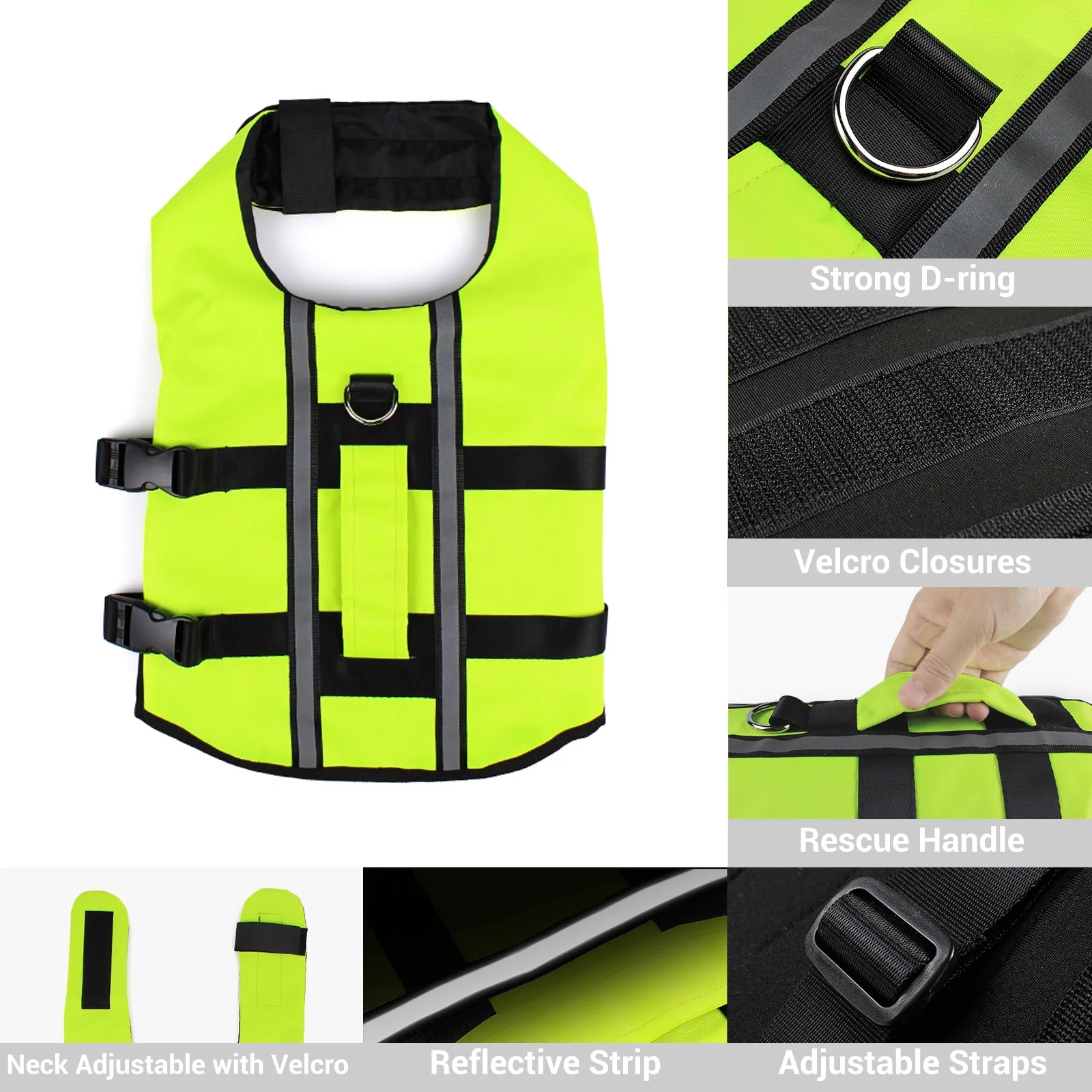 PETLESO Dog Life Jacket, Adjustable Dog Life Vest,Pet Lifesaver for Swimming, Adjustable Dog Lifesaver Swimsuit Preserver for Medium Dogs (Fluor GREEN M)