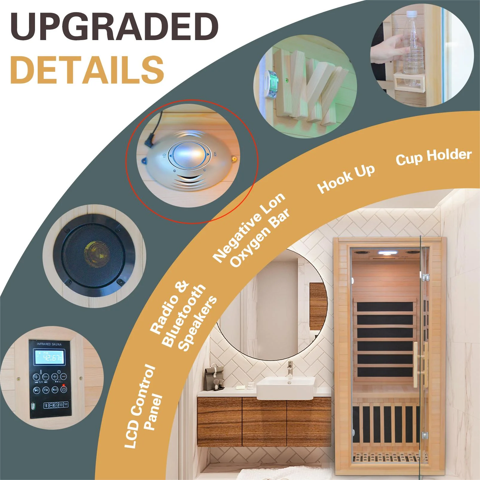 Infrared Home Sauna Room 1-2 Person Hemlock Wooden Indoor Sauna Spa，1200W/110V Low EMF Heaters,10 Minutes Pre-Warm up,Time and Temp Pre-Set, New Year Gifts