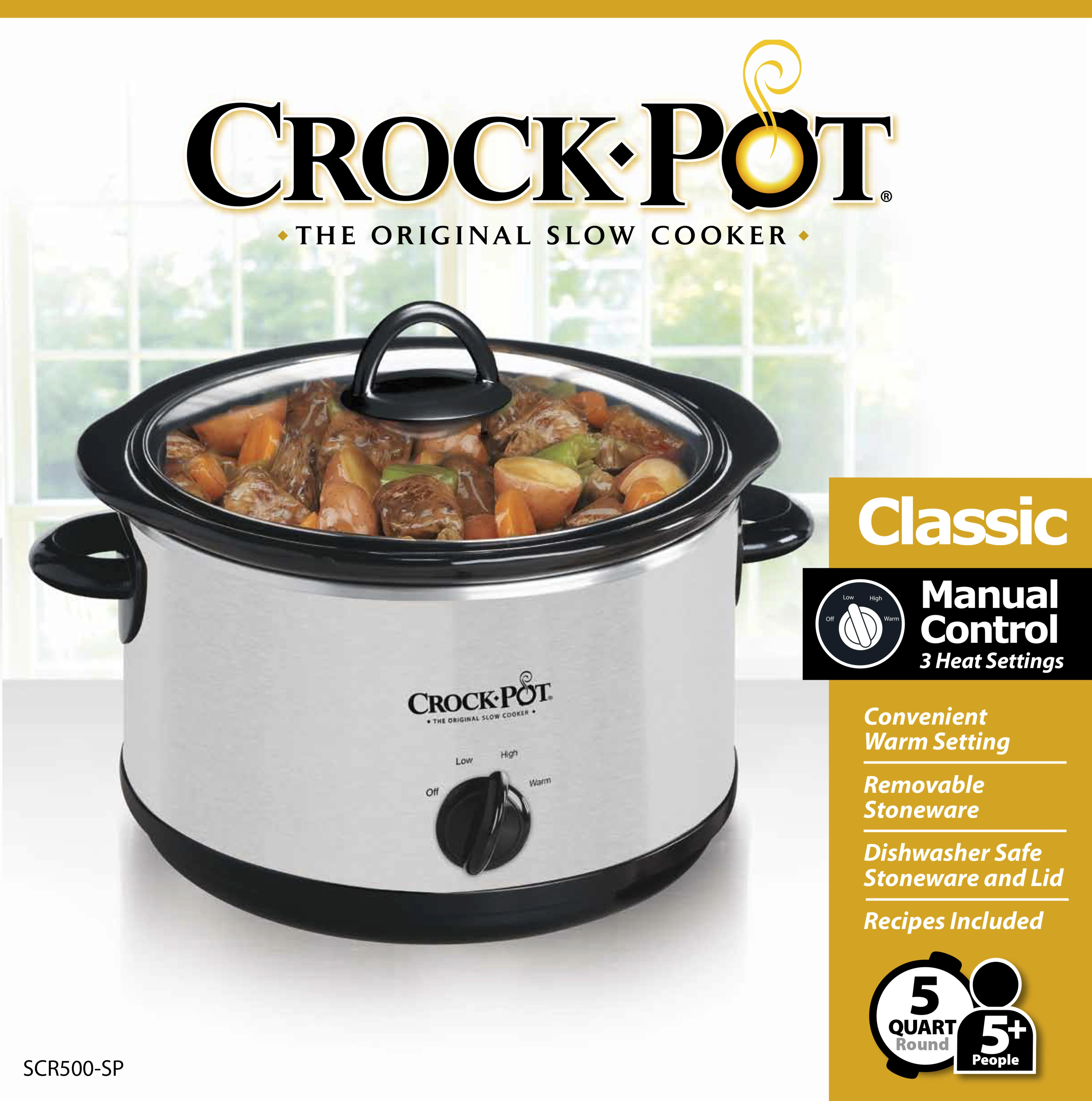 Crock-Pot The Original Slow Cooker, 5-Quart, Stainless Steel (SCR500-SP)