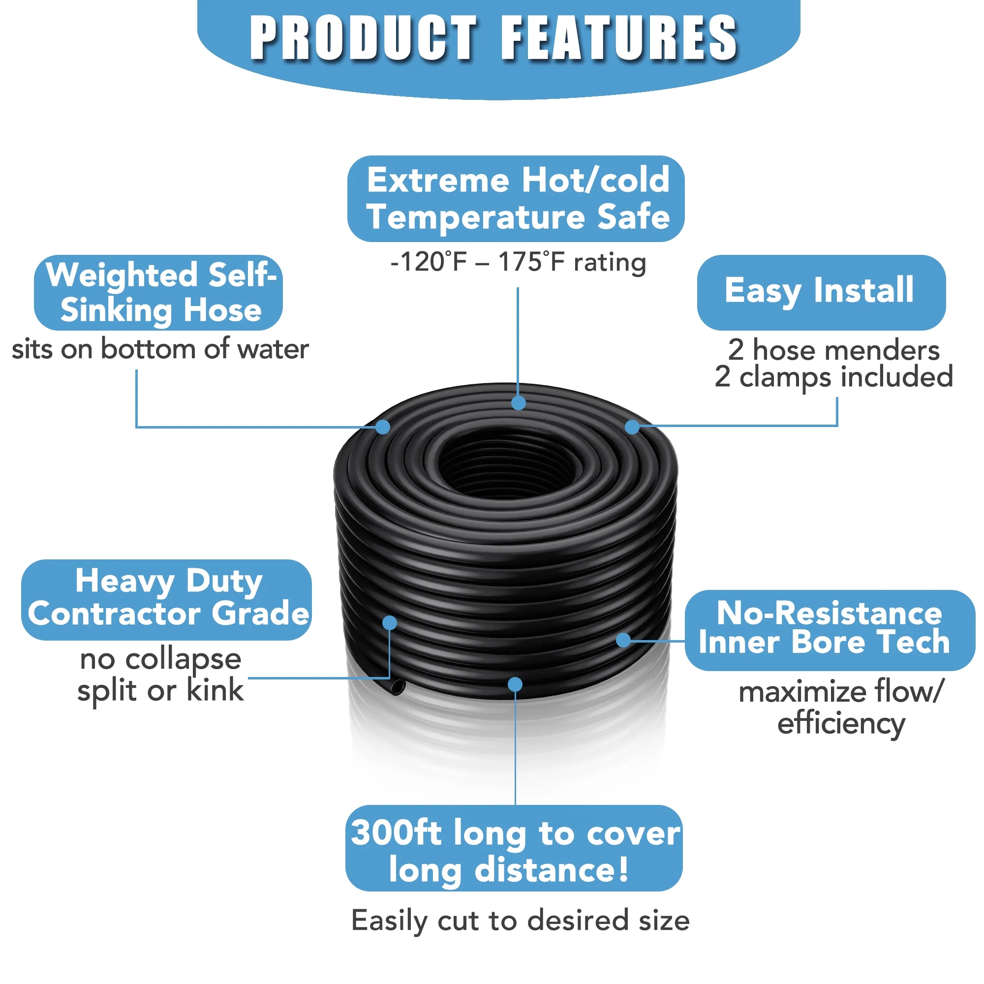 LOSTRONAUT Aeration Sink Hose Heavy Duty Weighted Tubing for Lake Beds Ponds and Garden 300 Foot Roll