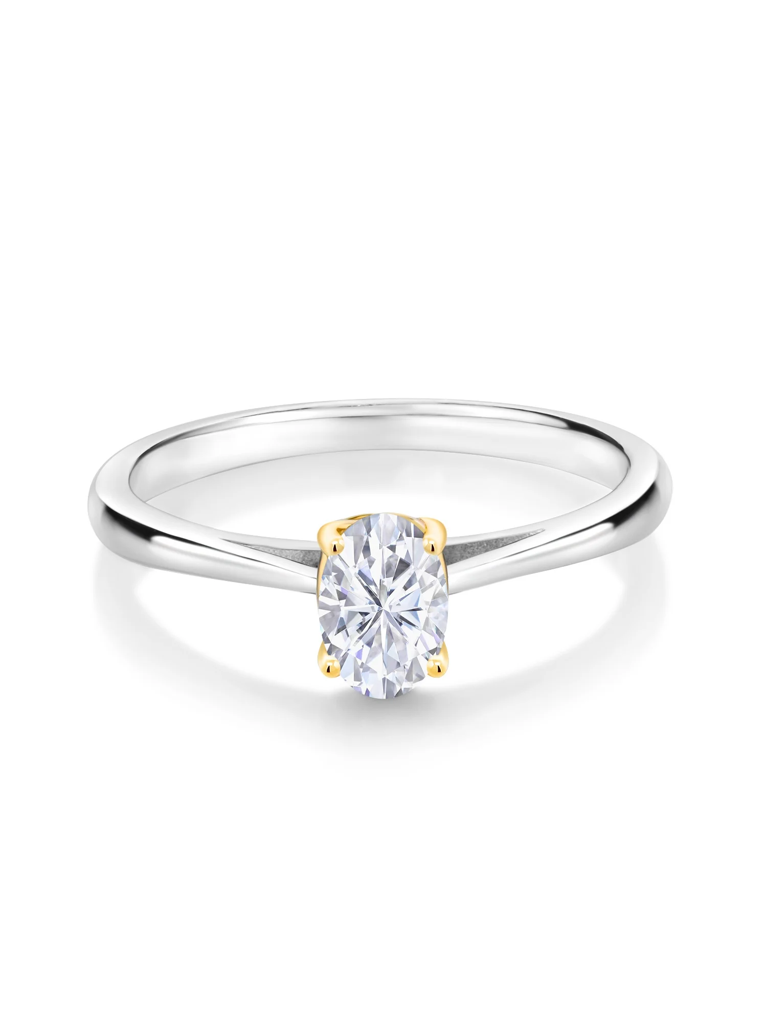 Gem Stone King 925 Sterling Silver and 10K Yellow Gold Oval Moissanite Women Solitaire Engagement Ring (0.50ct)