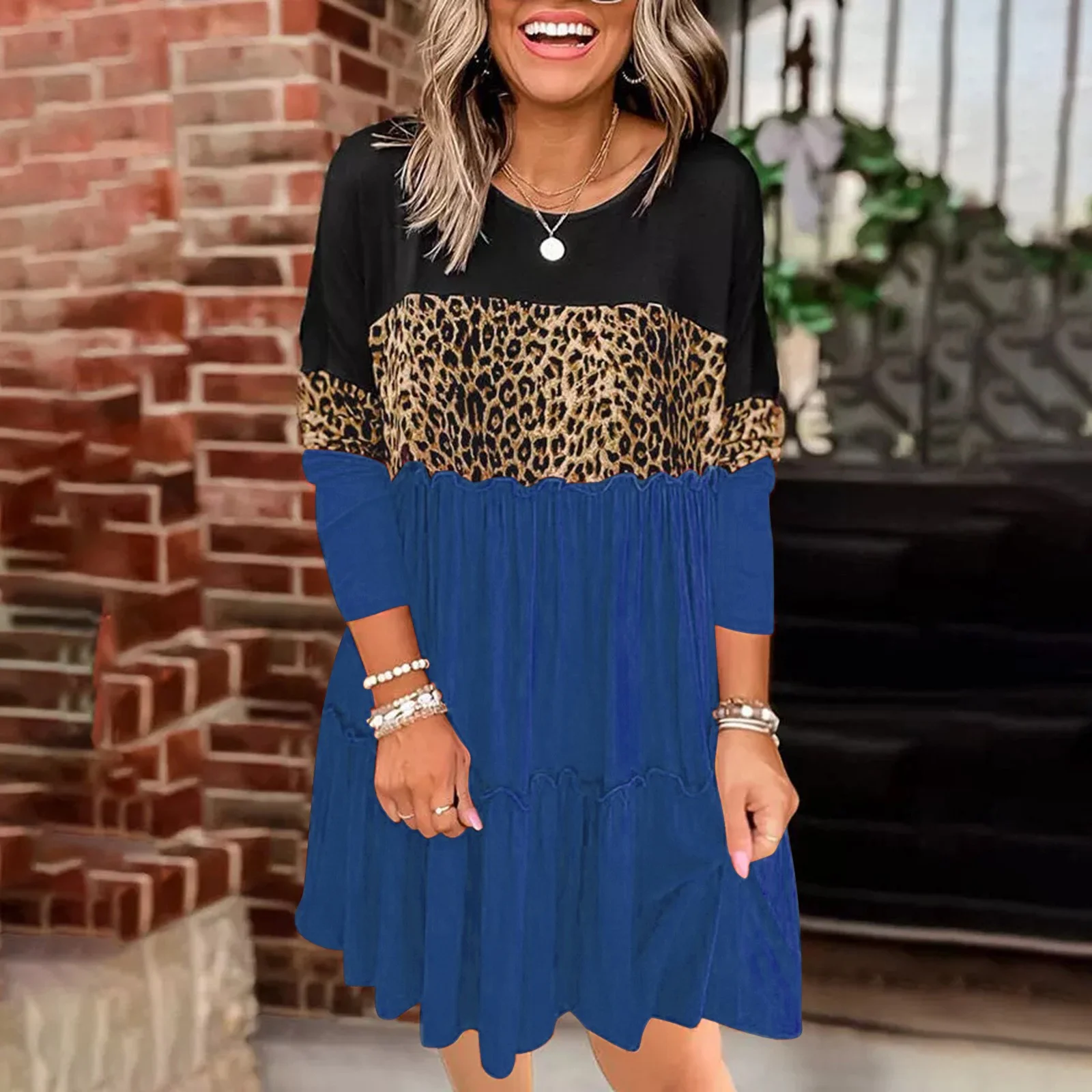 SZXZYGS Dresses for Women 2024 Party Petite Women's Fashion Casual O-Neck Long Sleeve Strap Open Back Sexy Print Dress 2024 Women Dresses