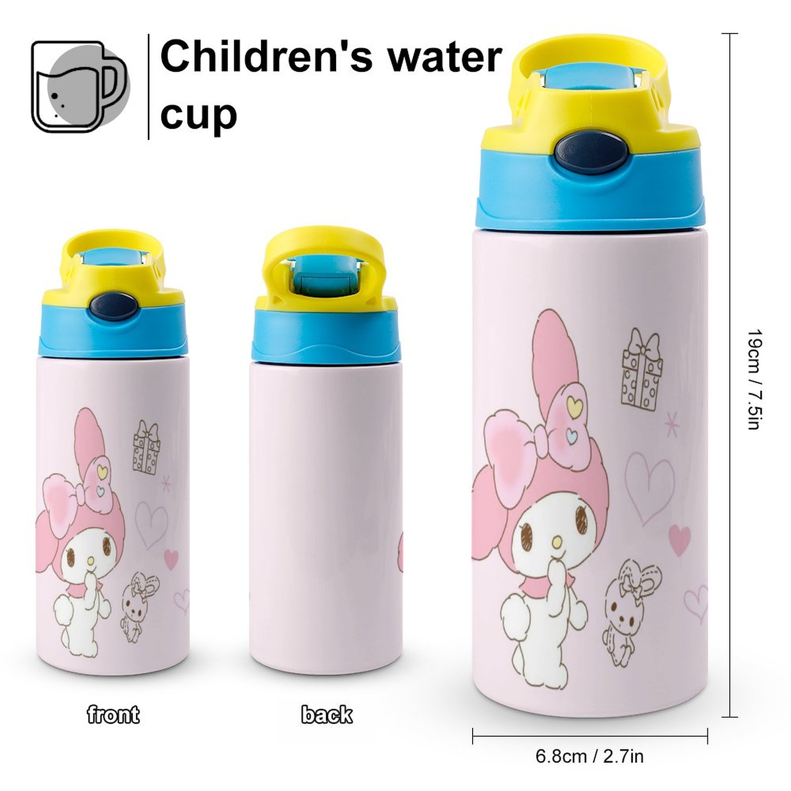 Pink My Melody Children's Water Bottle Vacuum Insulated Stainless Steel Cup With Straw Toddler Thermoses
